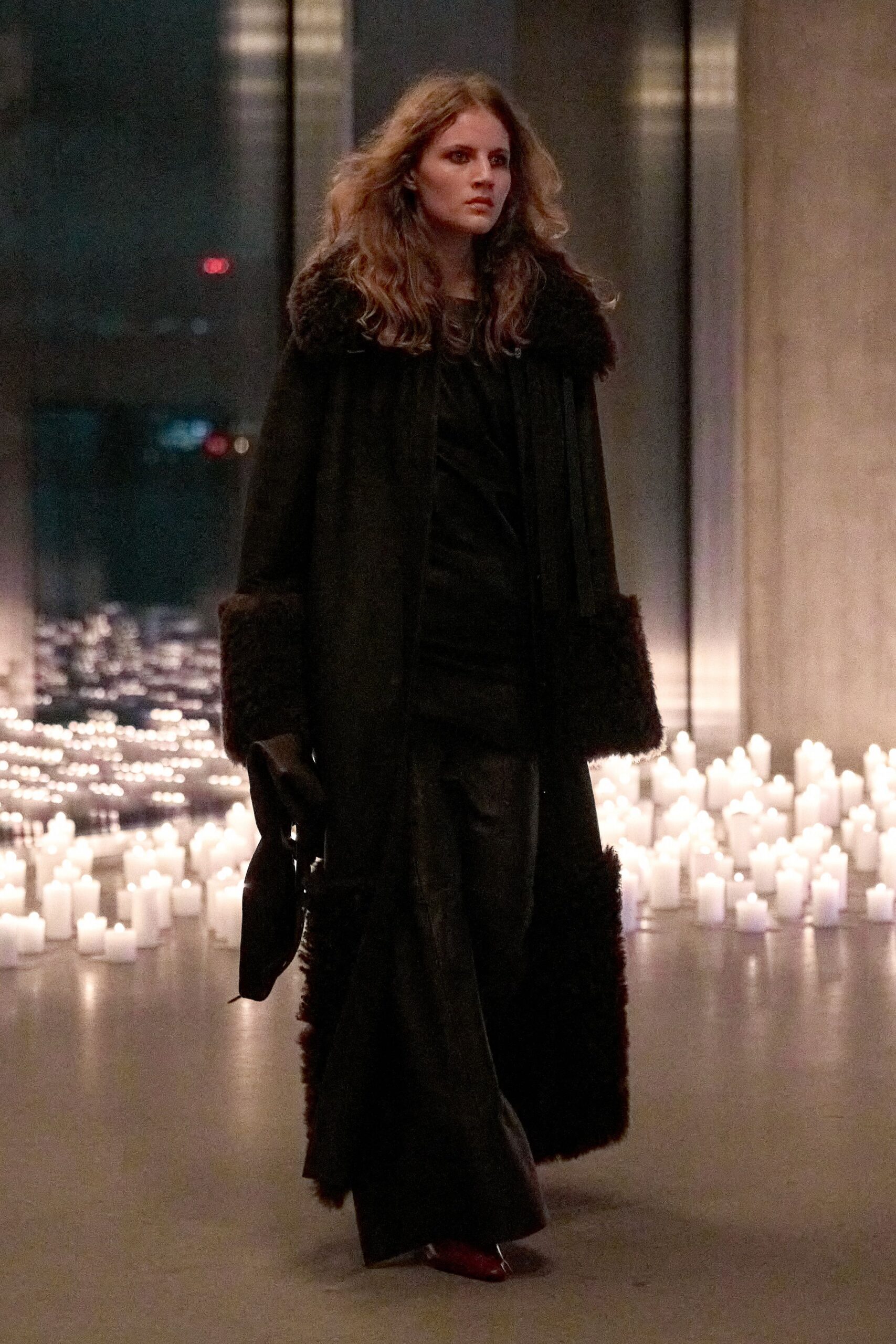 black wool coat with gloves
