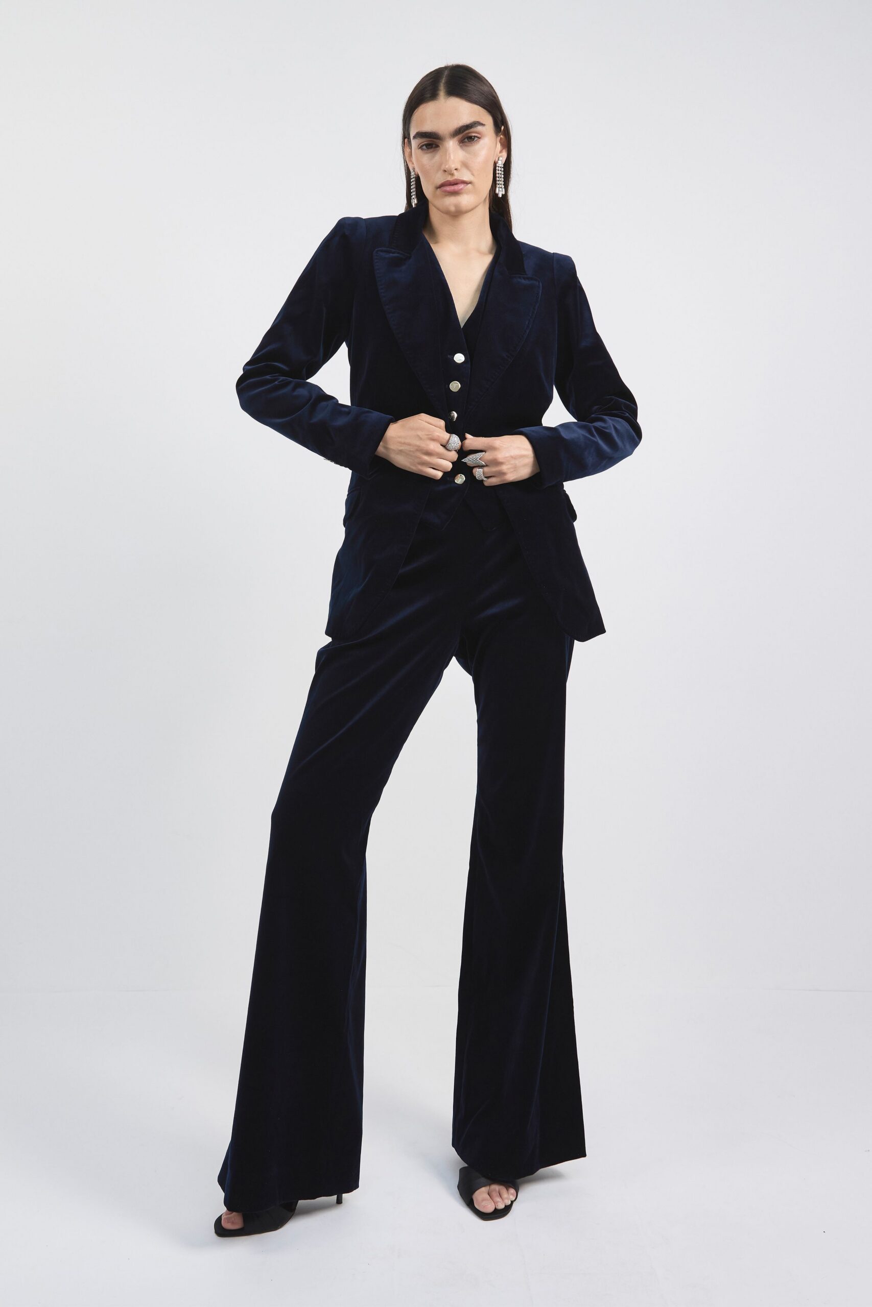 blue velvet tailored blazer and pants