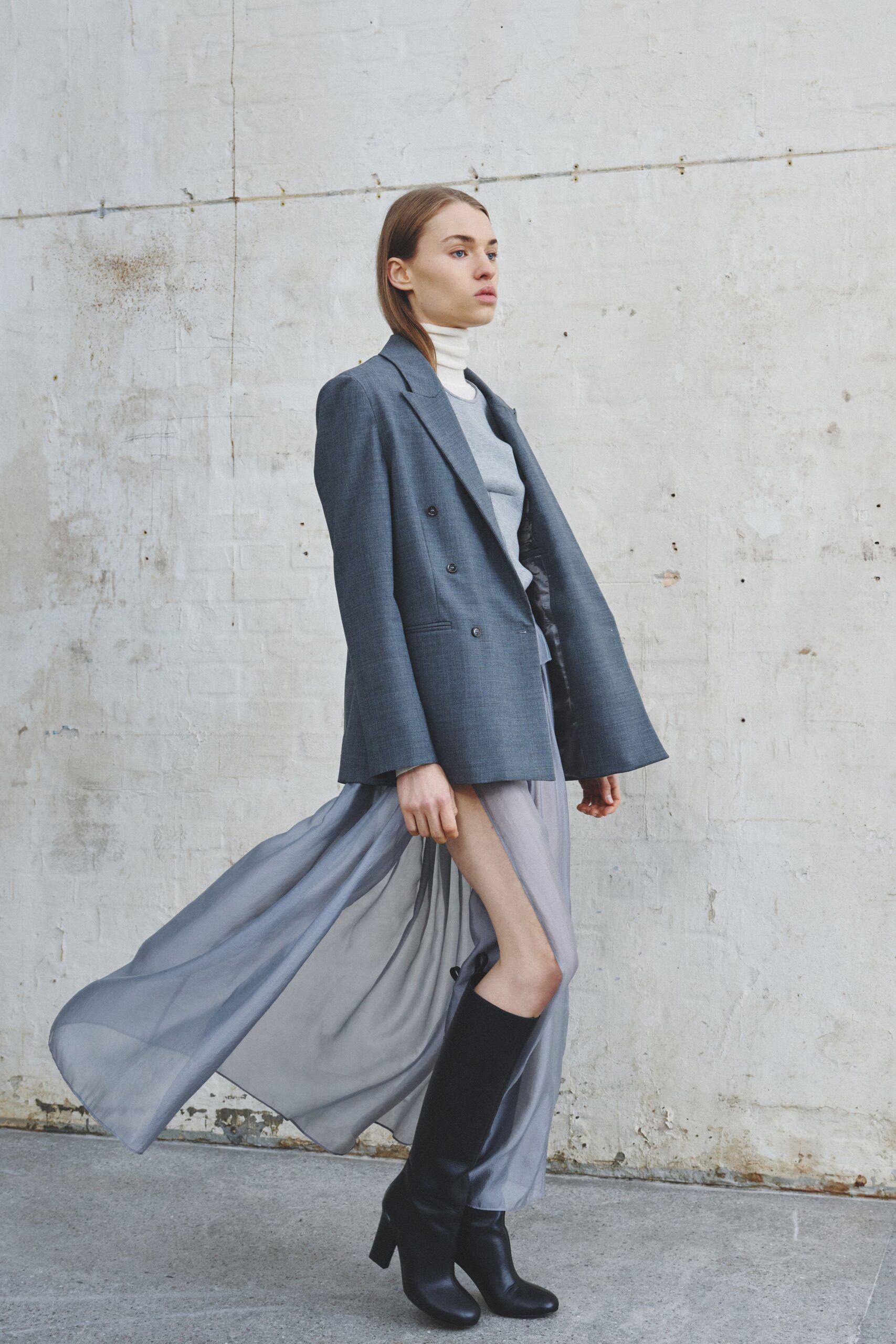 gray chiffon asymmetric relaxed layered flowing skirt