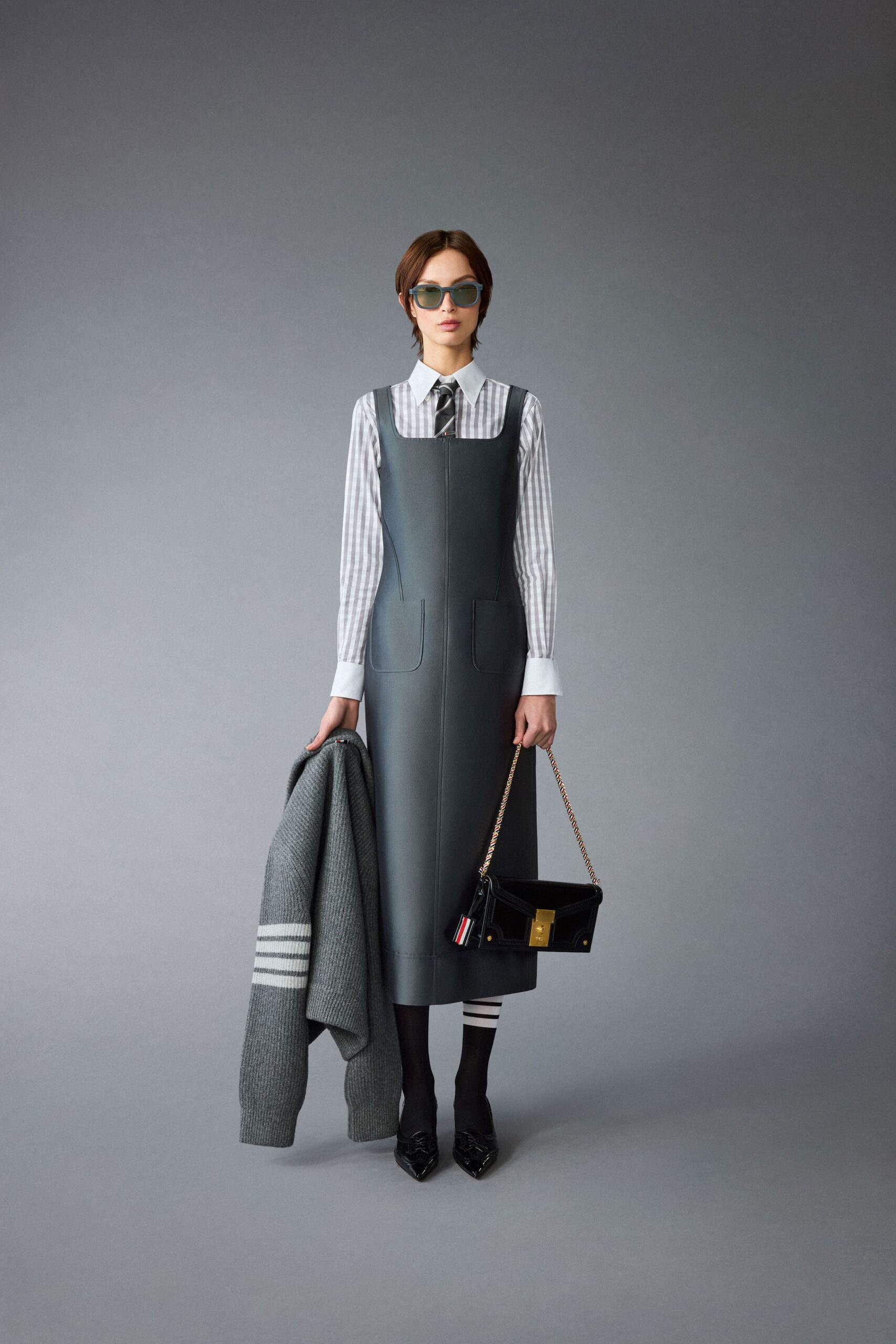 gray midi dress with shirt