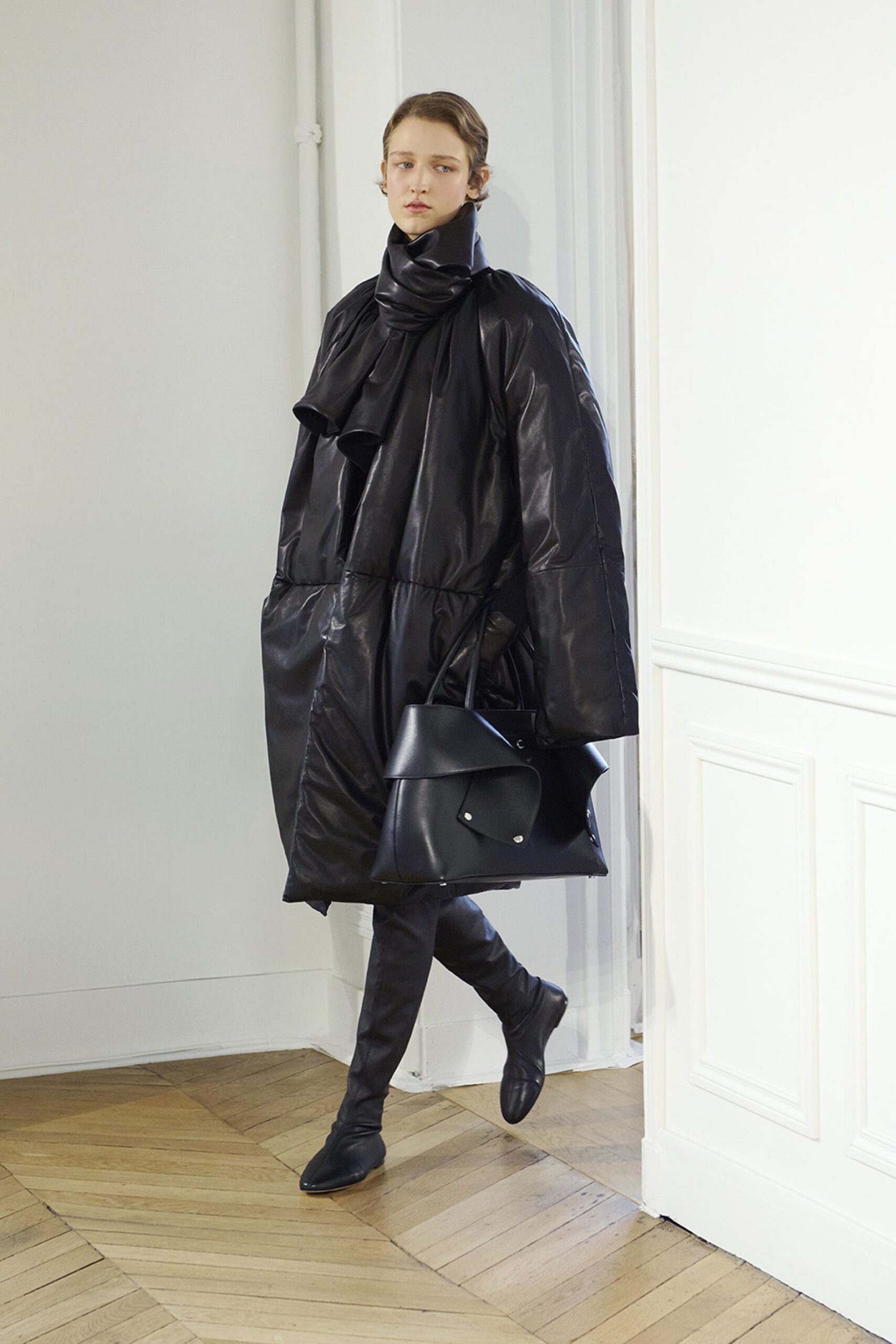 oversized black leather coat