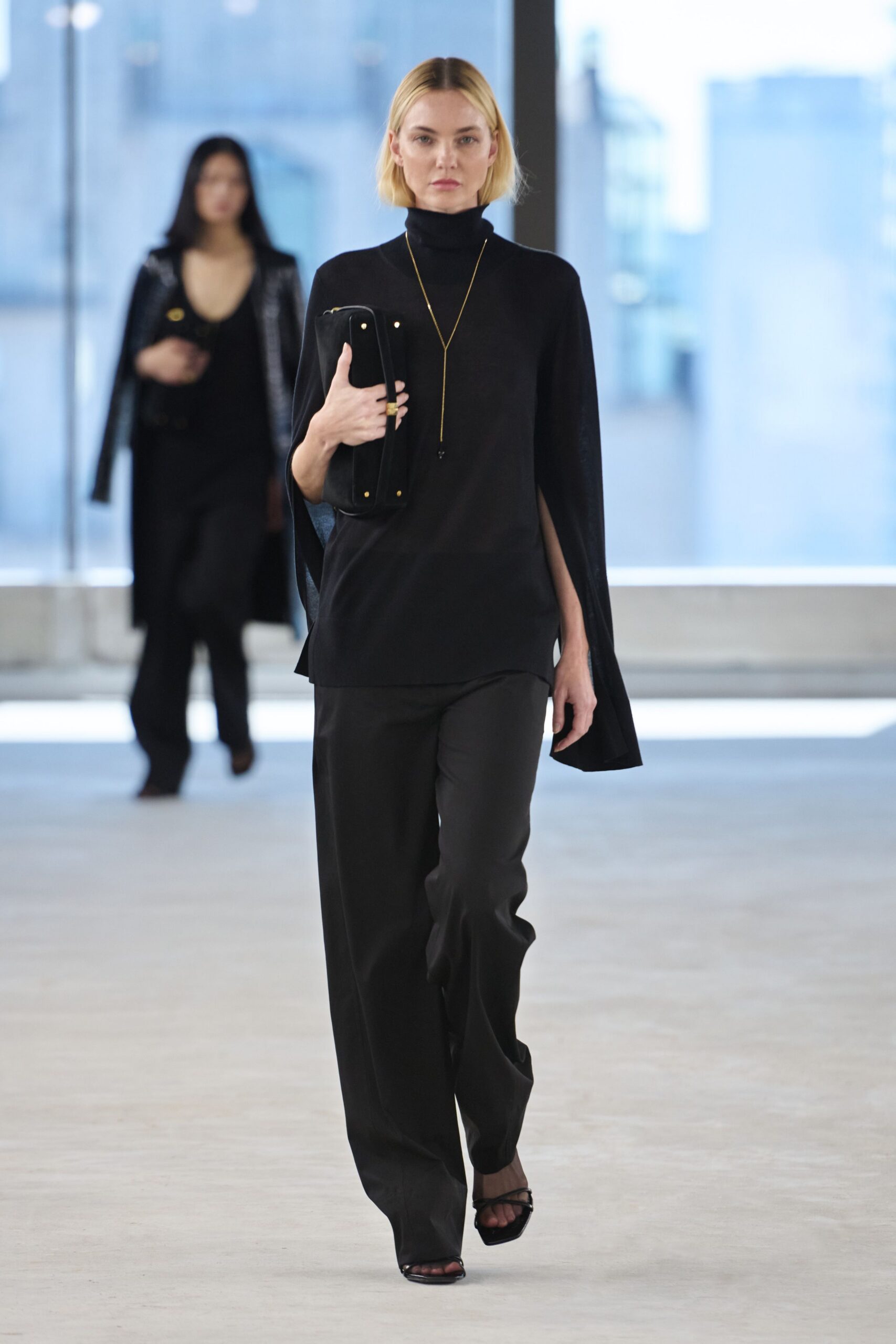 black silk cape and pants