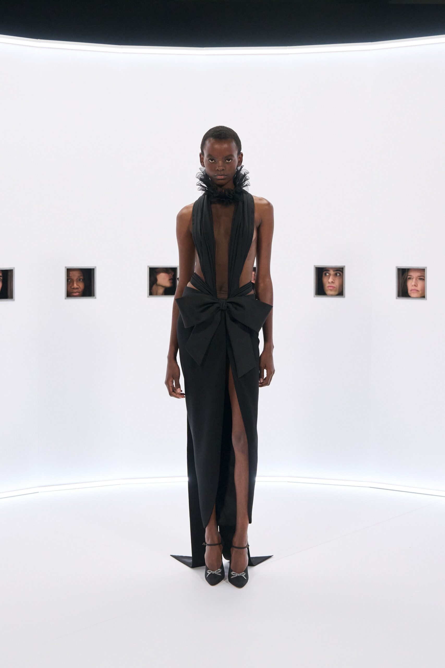 black silk fitted gown