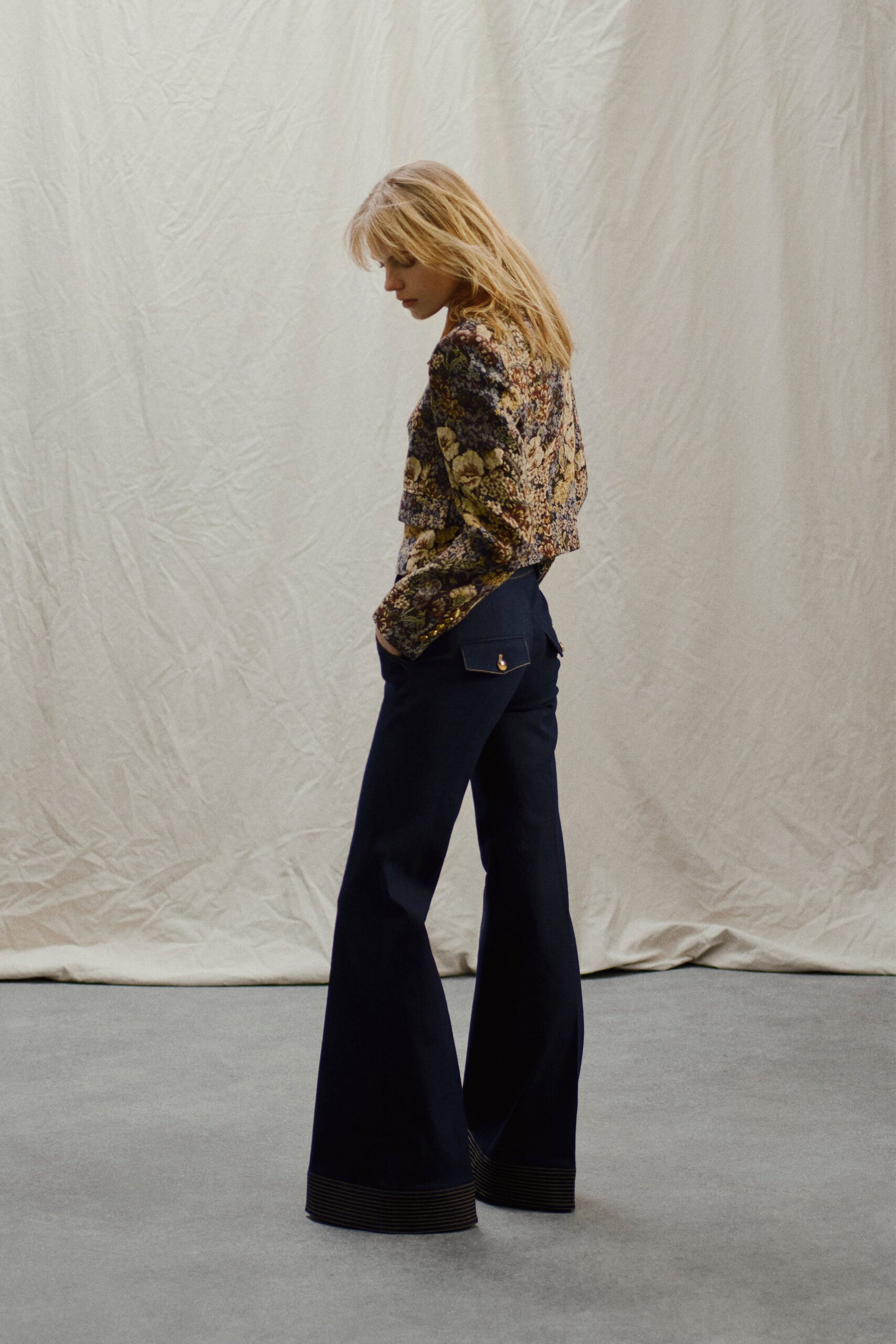 multi cotton long-sleeve collared fitted embroidered jacket