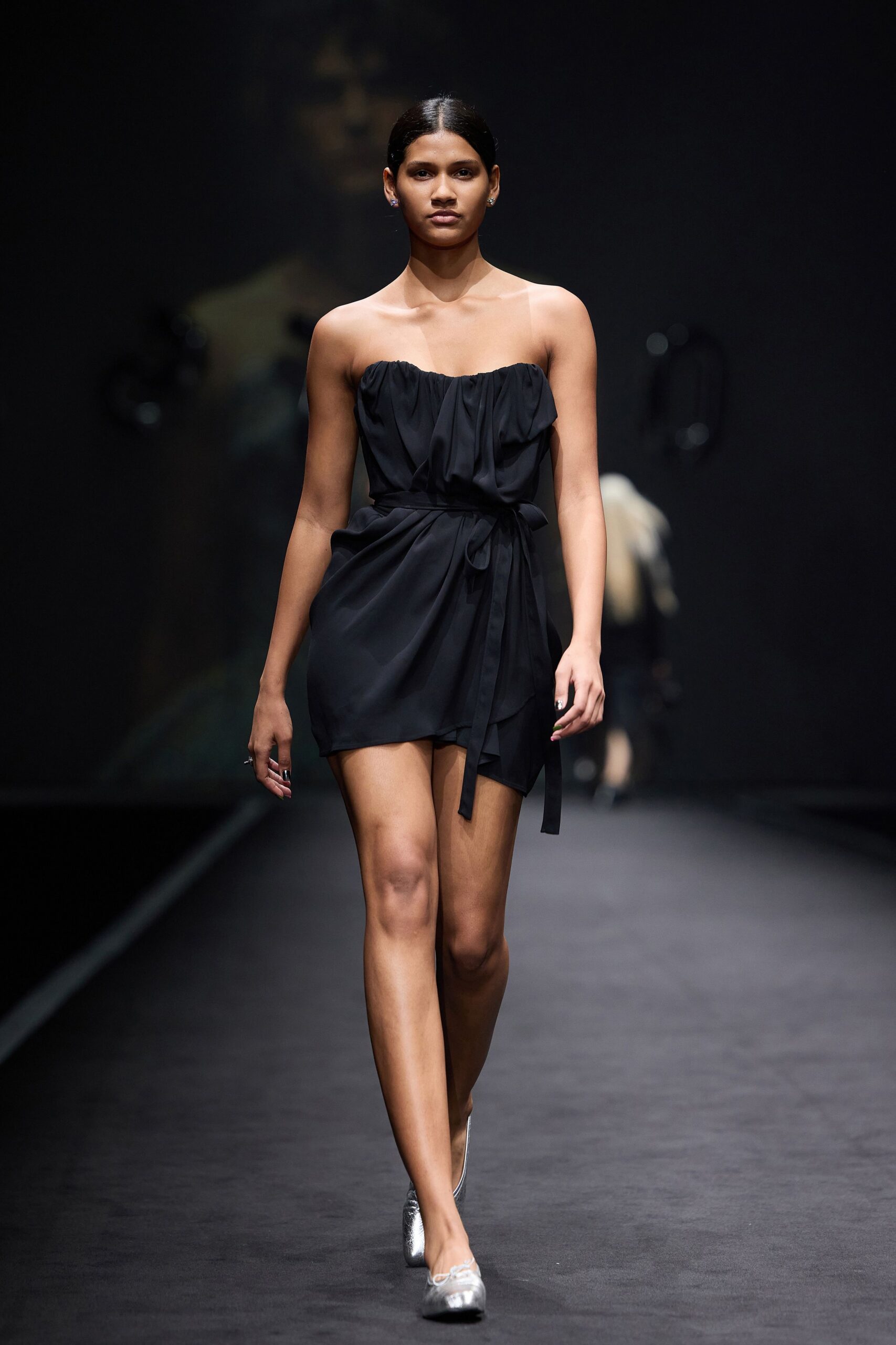 black silk strapless mini dress