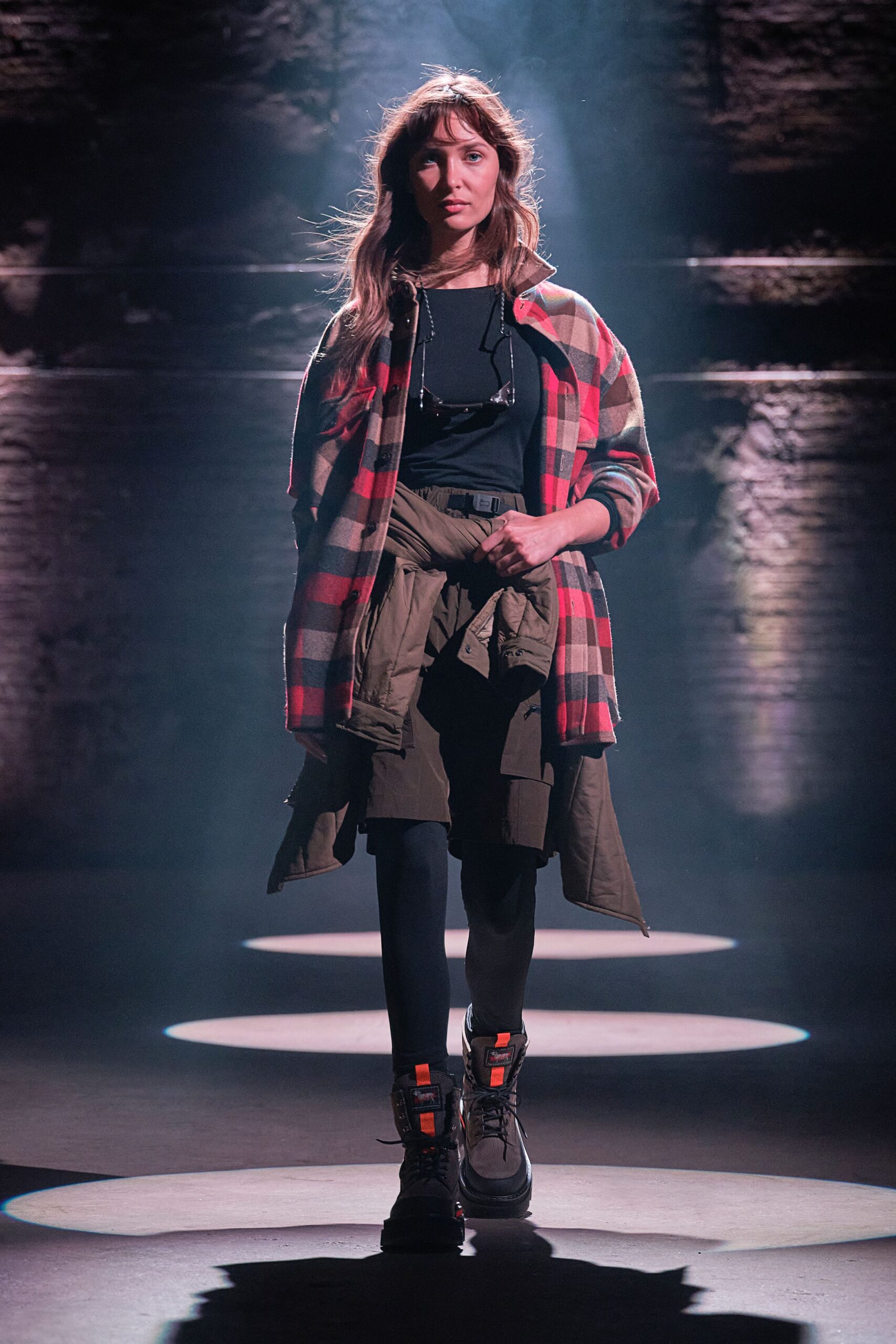 red cotton long-sleeve collared relaxed checked jacket