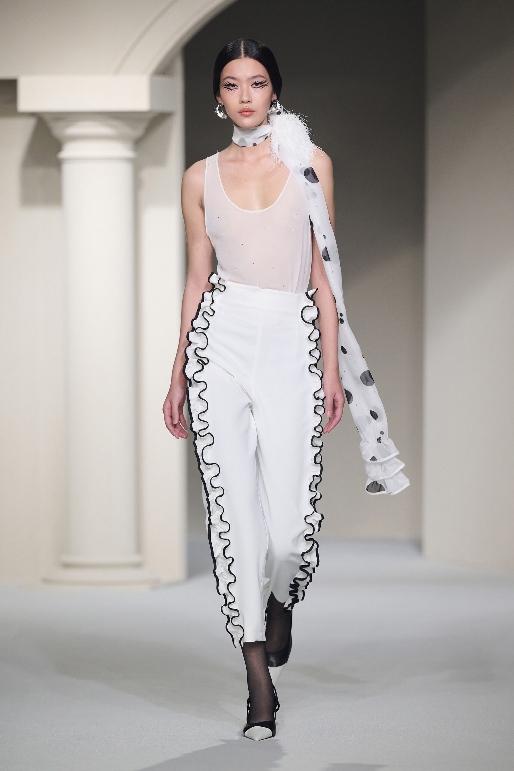 white chiffon polka-dot scarf