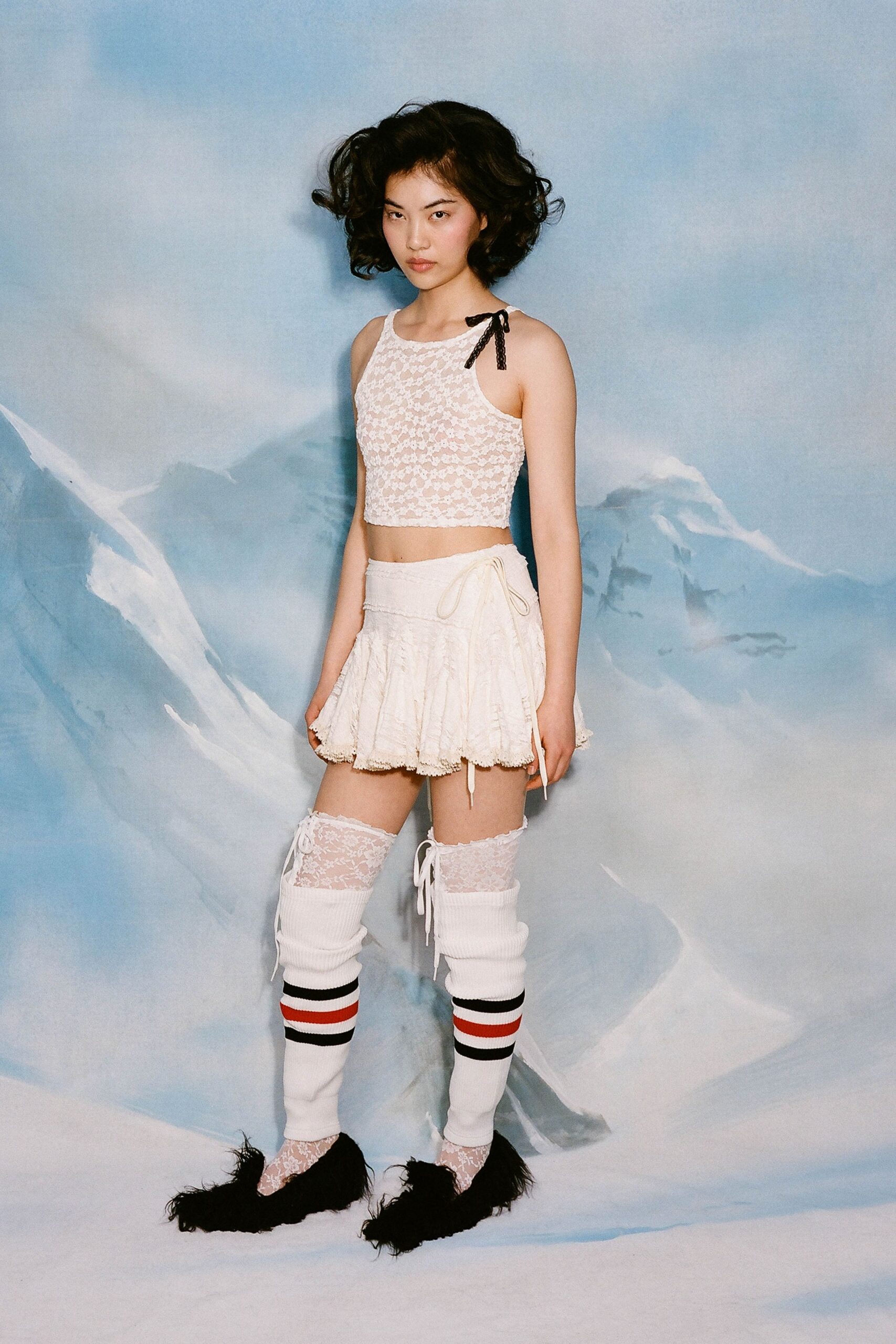 white cotton sleeveless high-neck fitted embroidered cropped crop-top