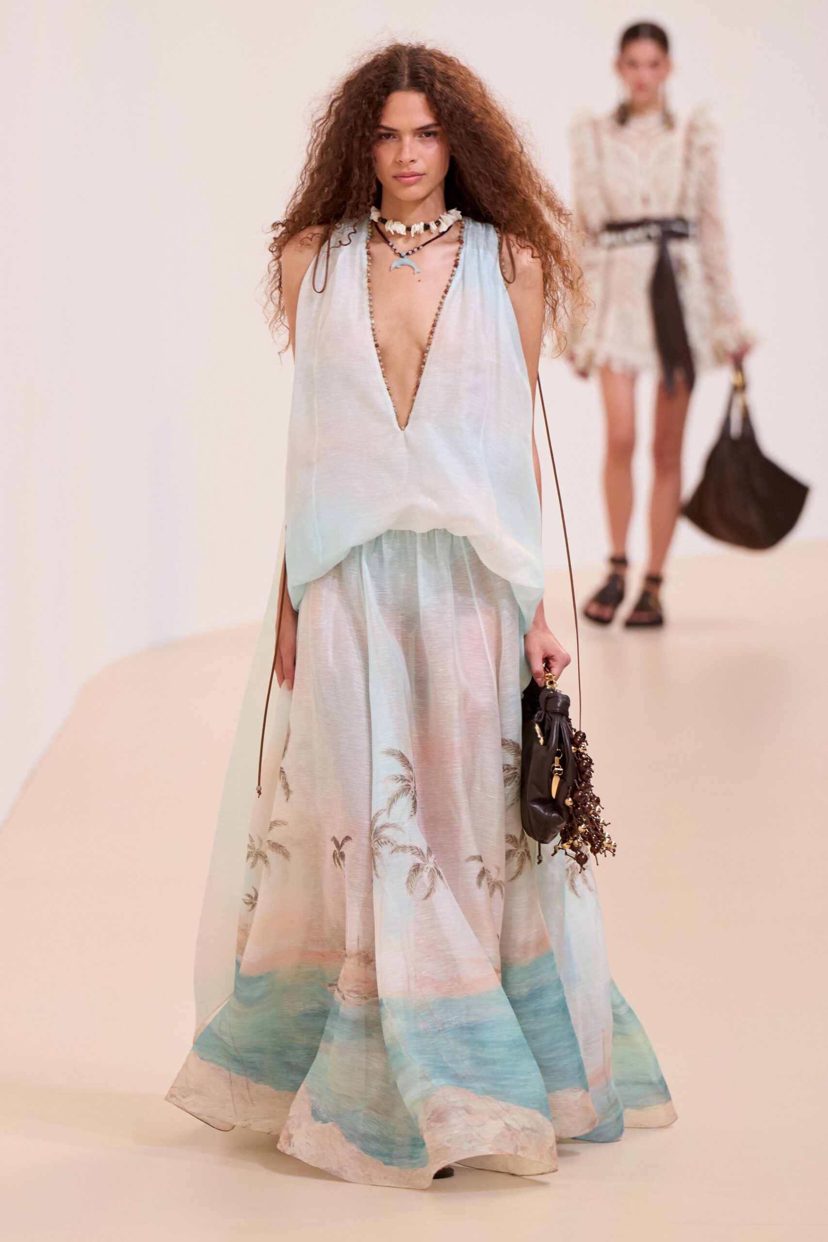 blue silk sleeveless v-neck relaxed layered printed dress