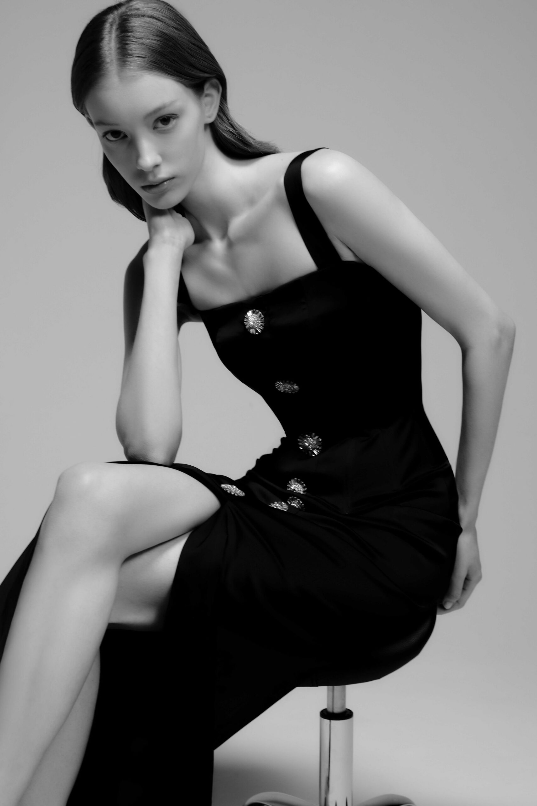 black silk sleeveless dress