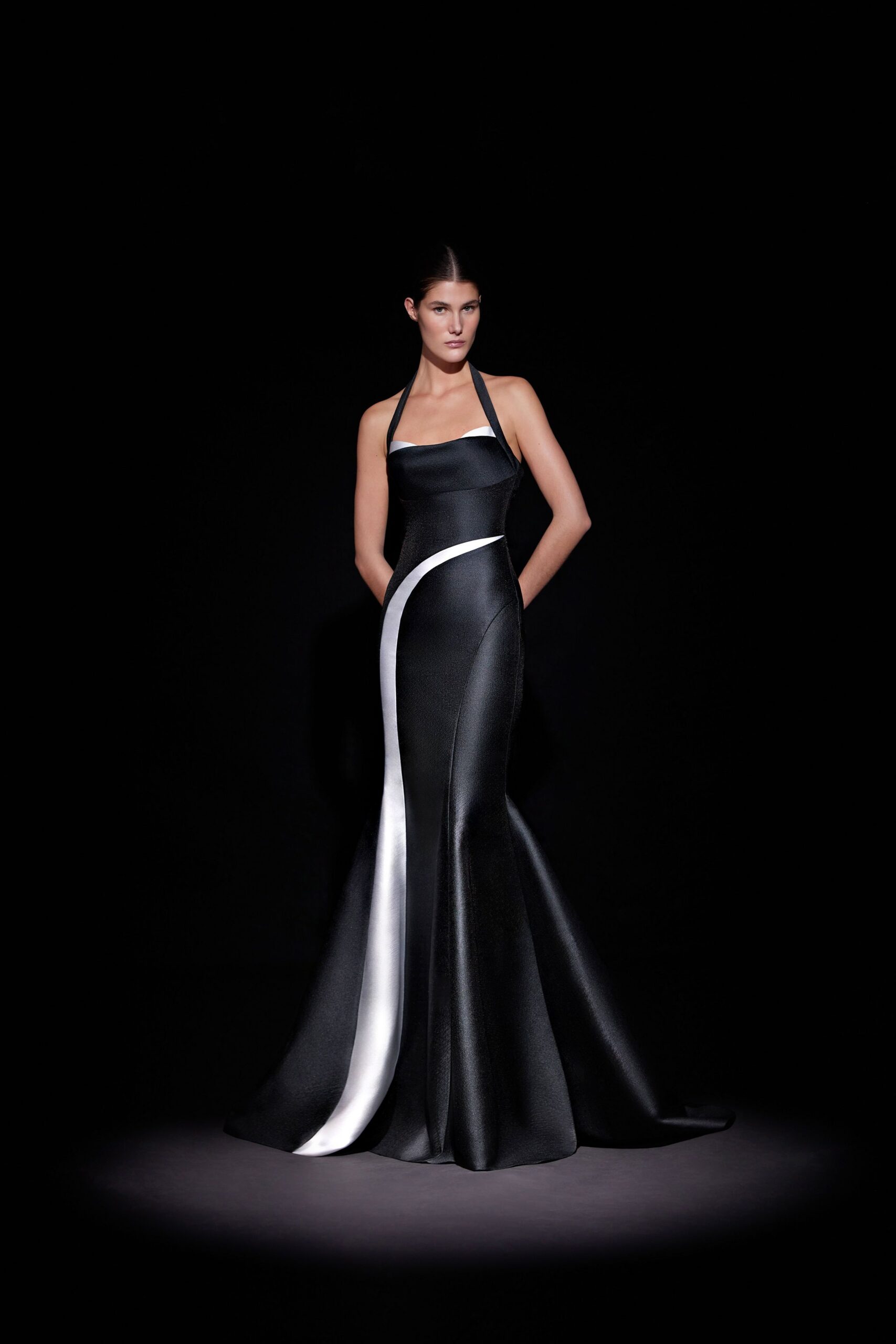 black silk halter gown