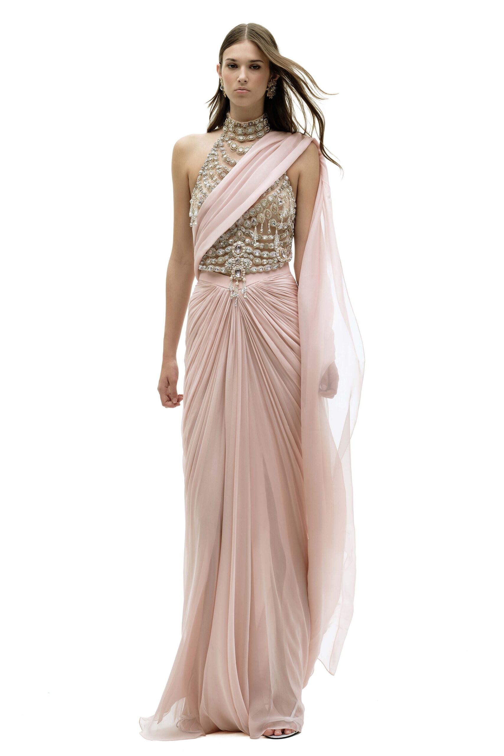 pink silk sleeveless gown