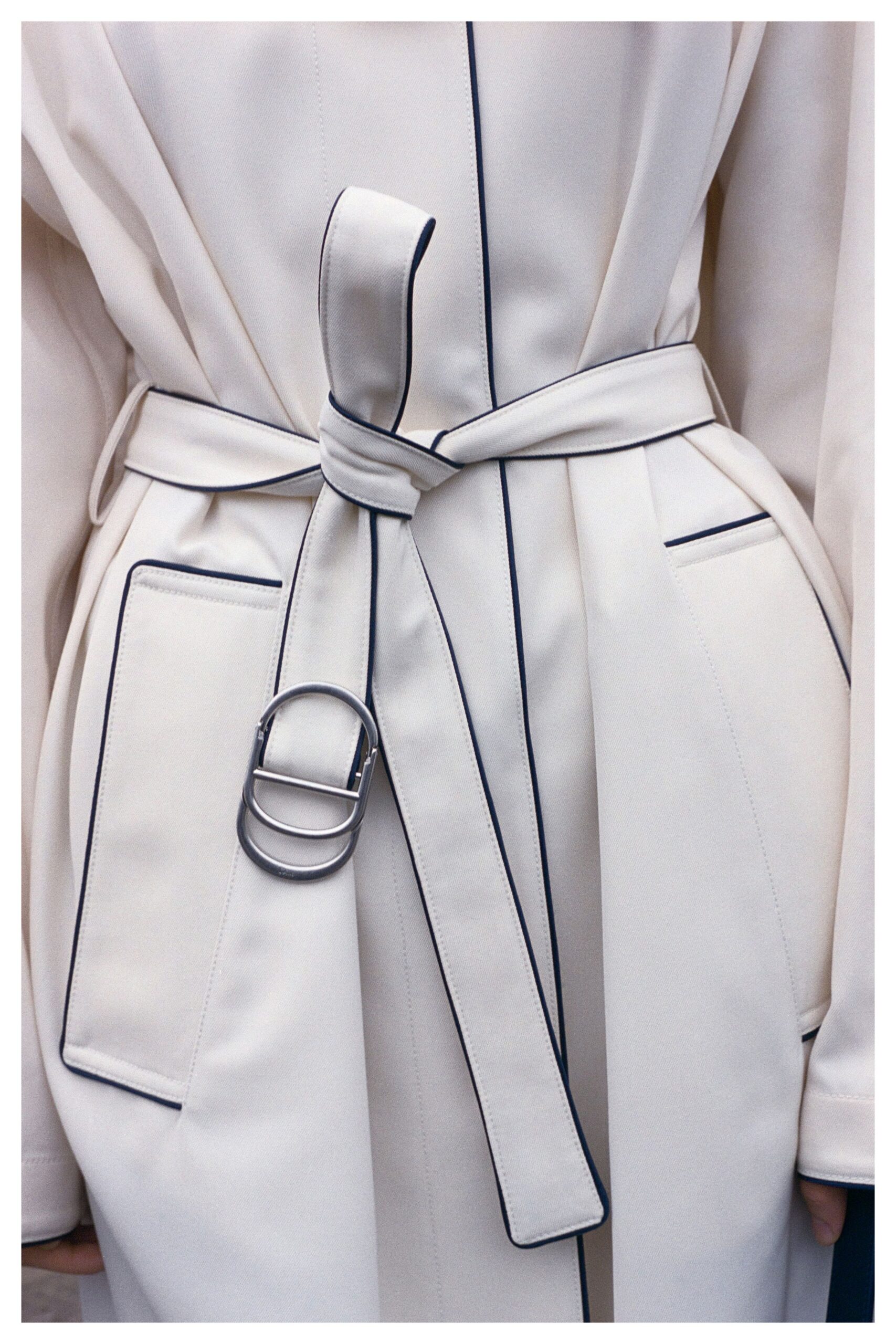 fitted white belted coat