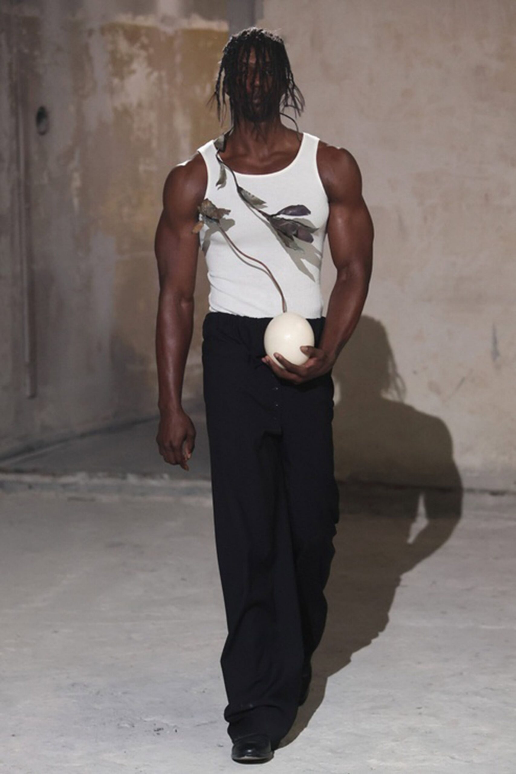 white cotton sleeveless collared fitted printed tank-top