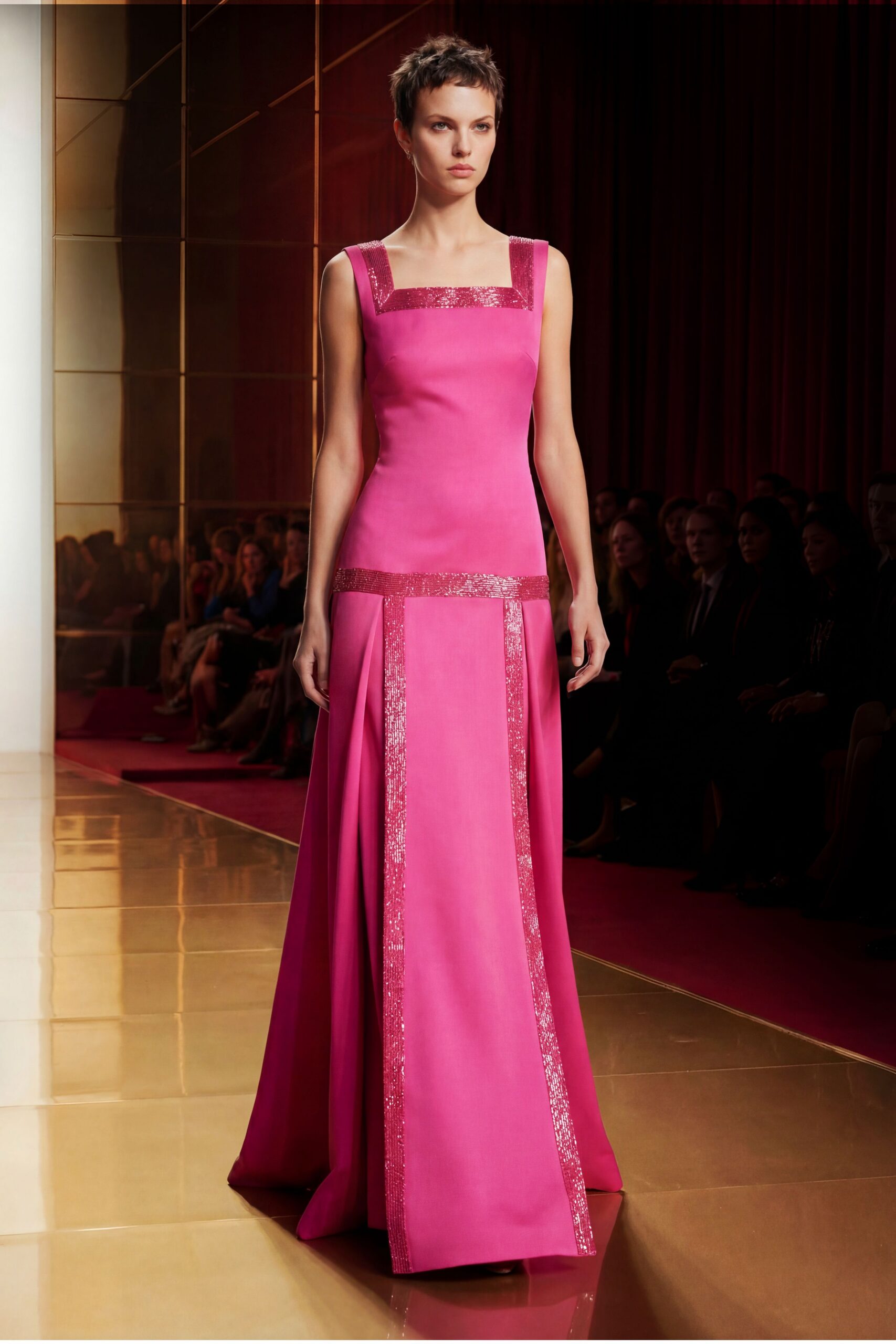 fitted pink silk gown