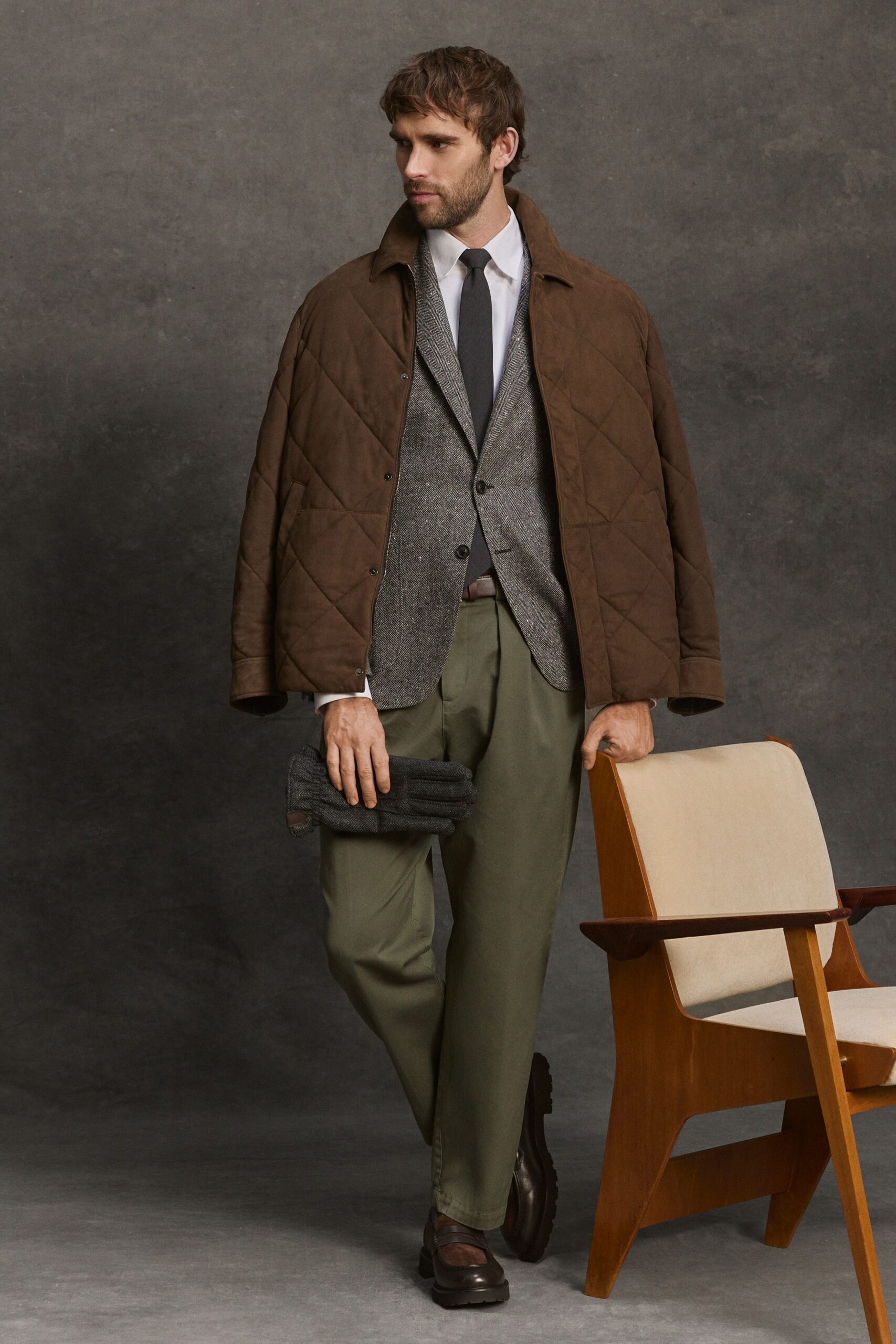 brown suede relaxed quilted cape