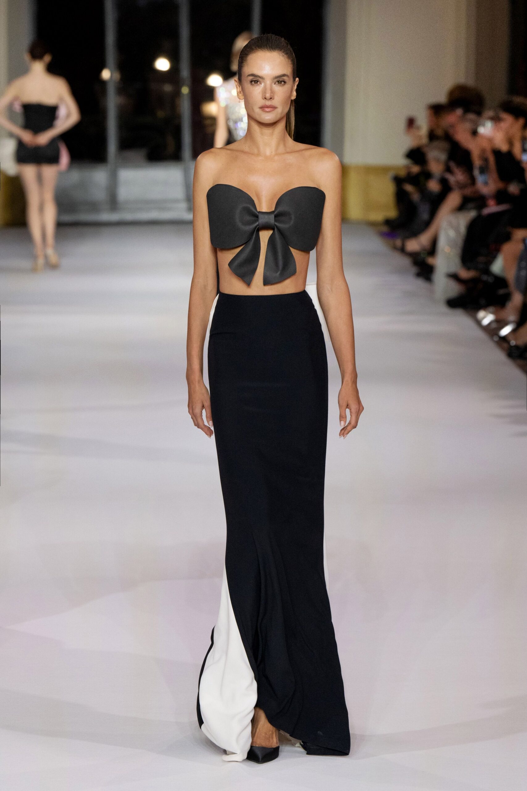 black and white pleated dress
