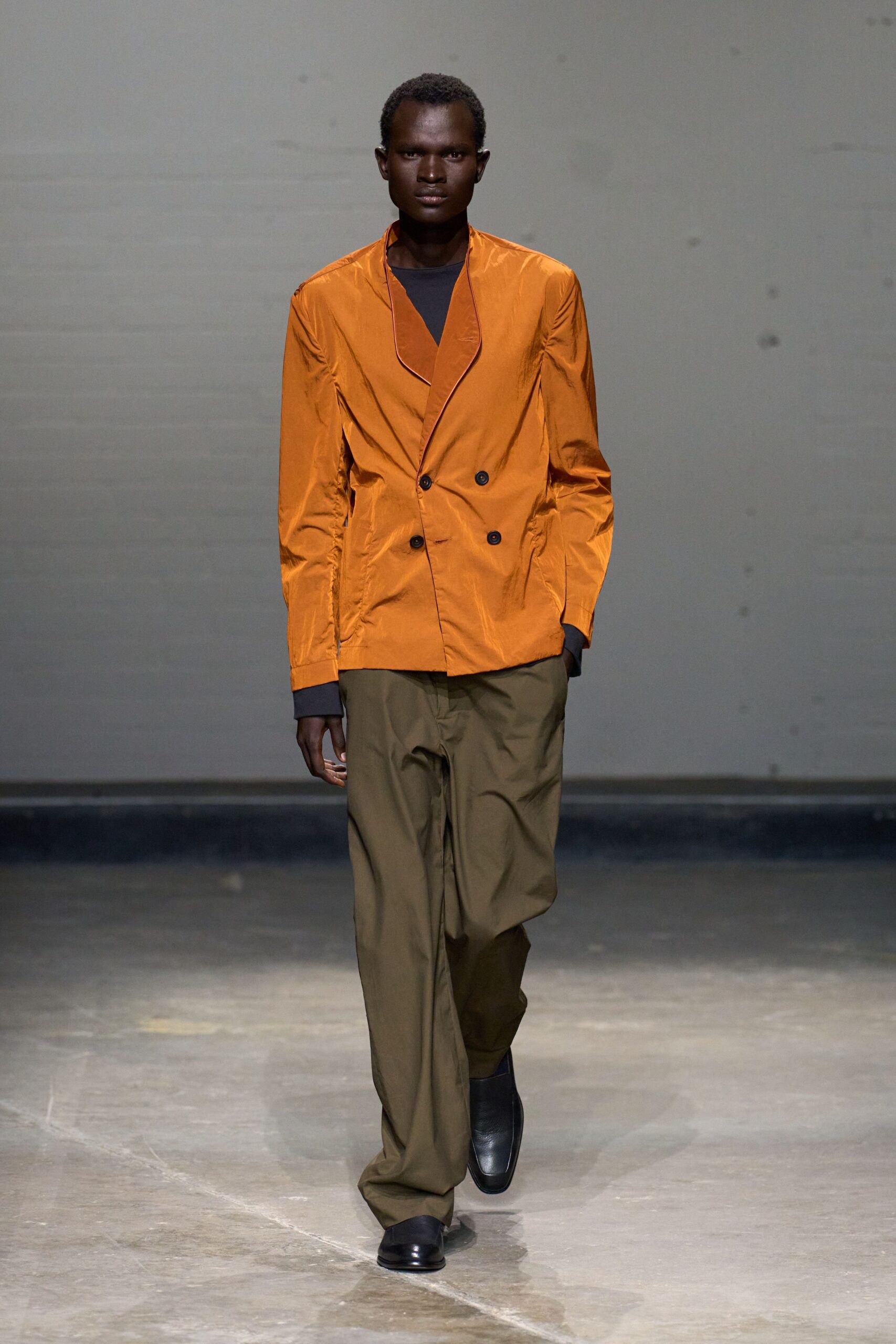 orange cotton long-sleeve collared structured blazer