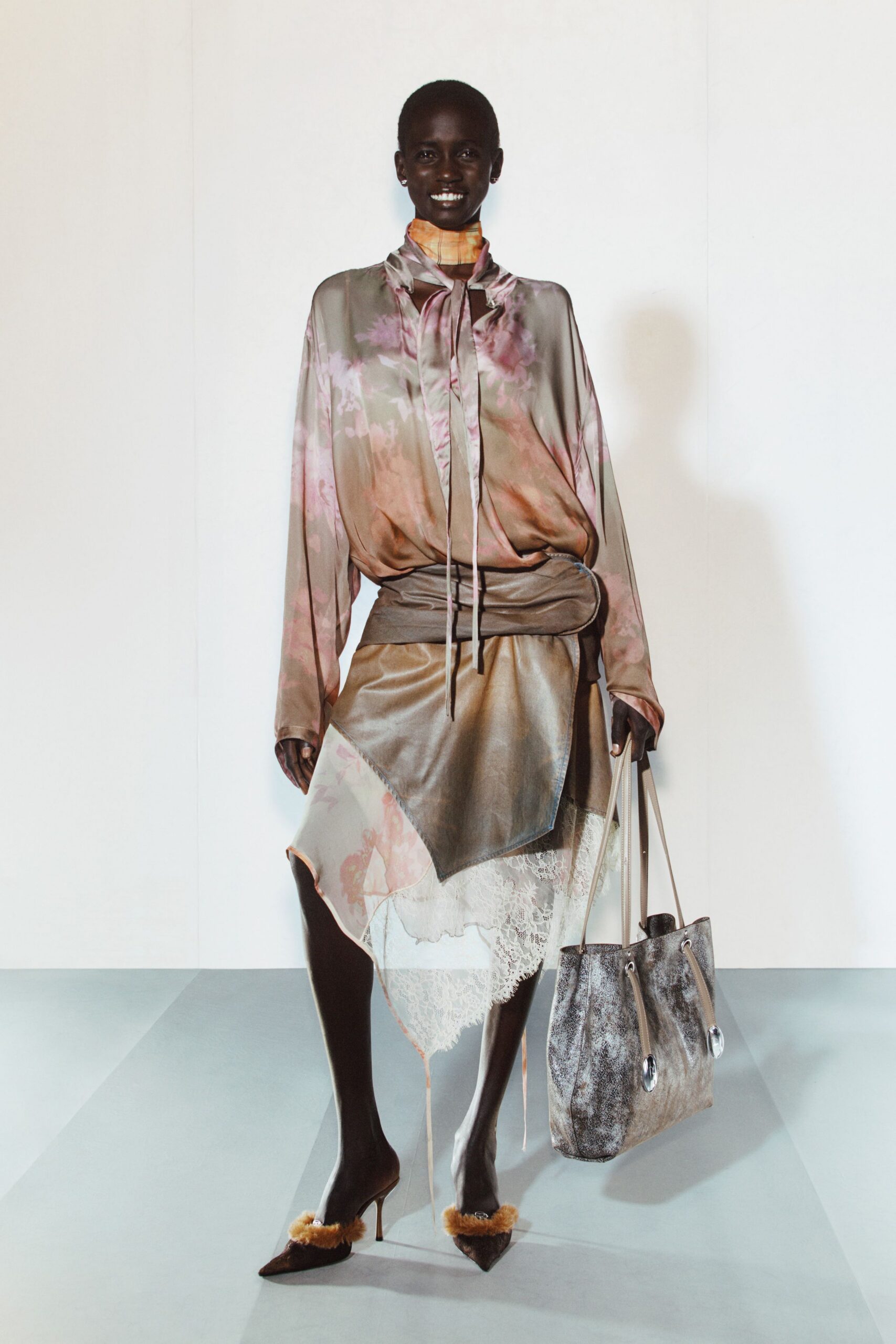 gray leather textured bag