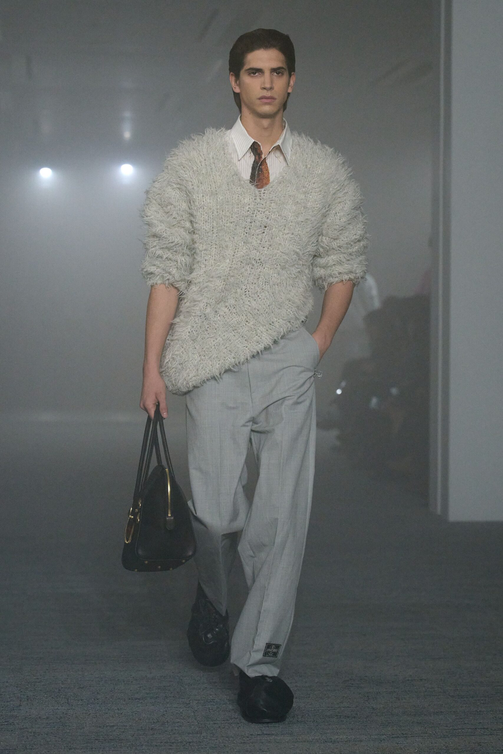 white wool long-sleeve asymmetric relaxed textured sweater