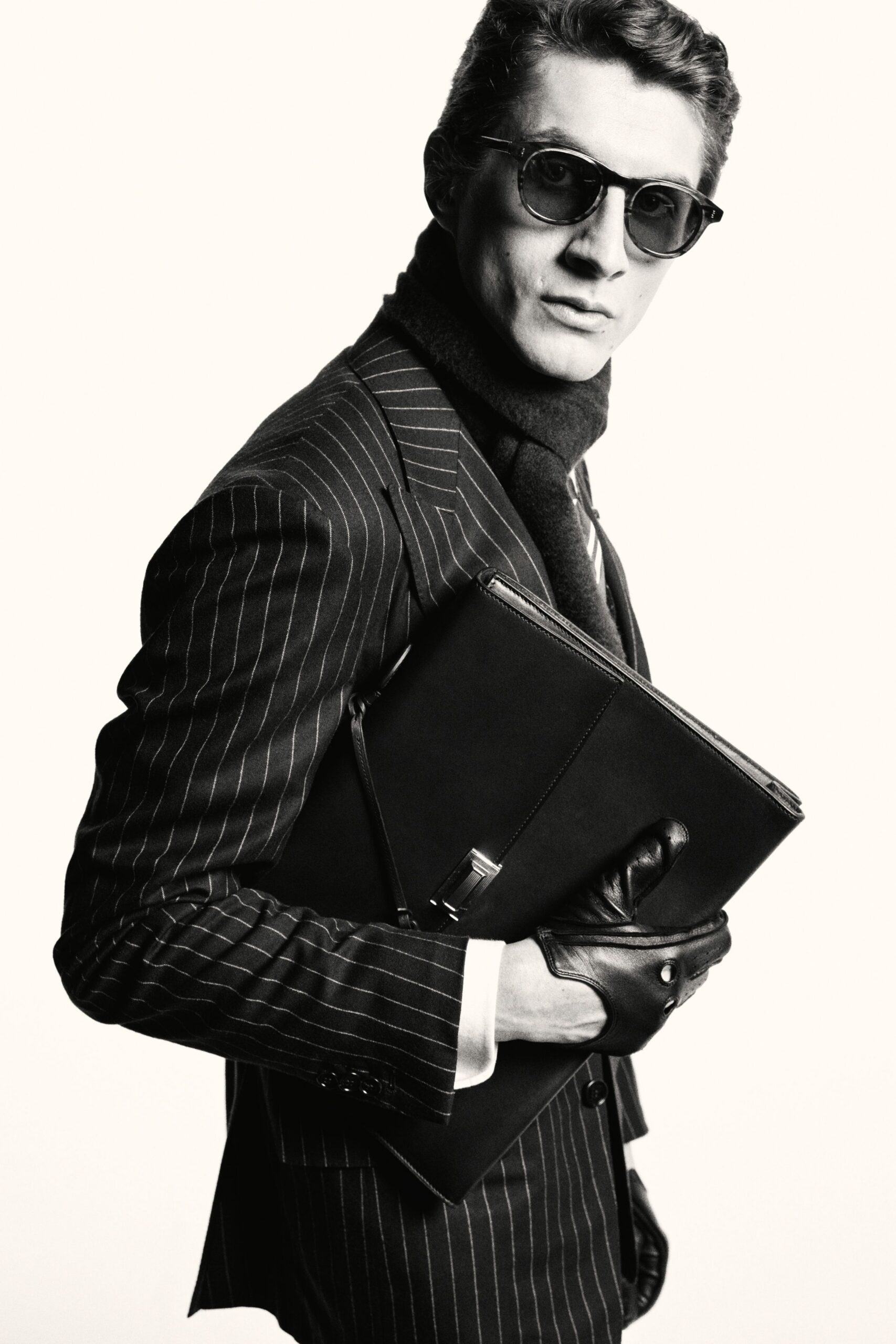 black tailored suit with accessories