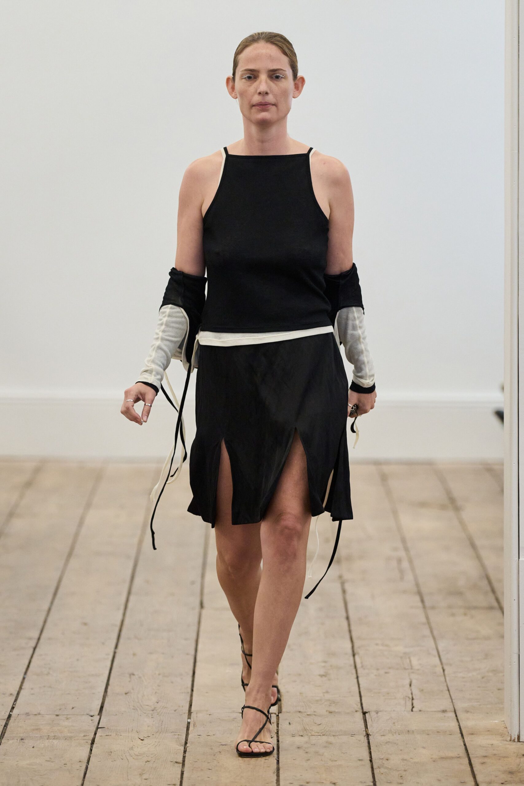 black cotton sleeveless v-neck fitted layered mini dress