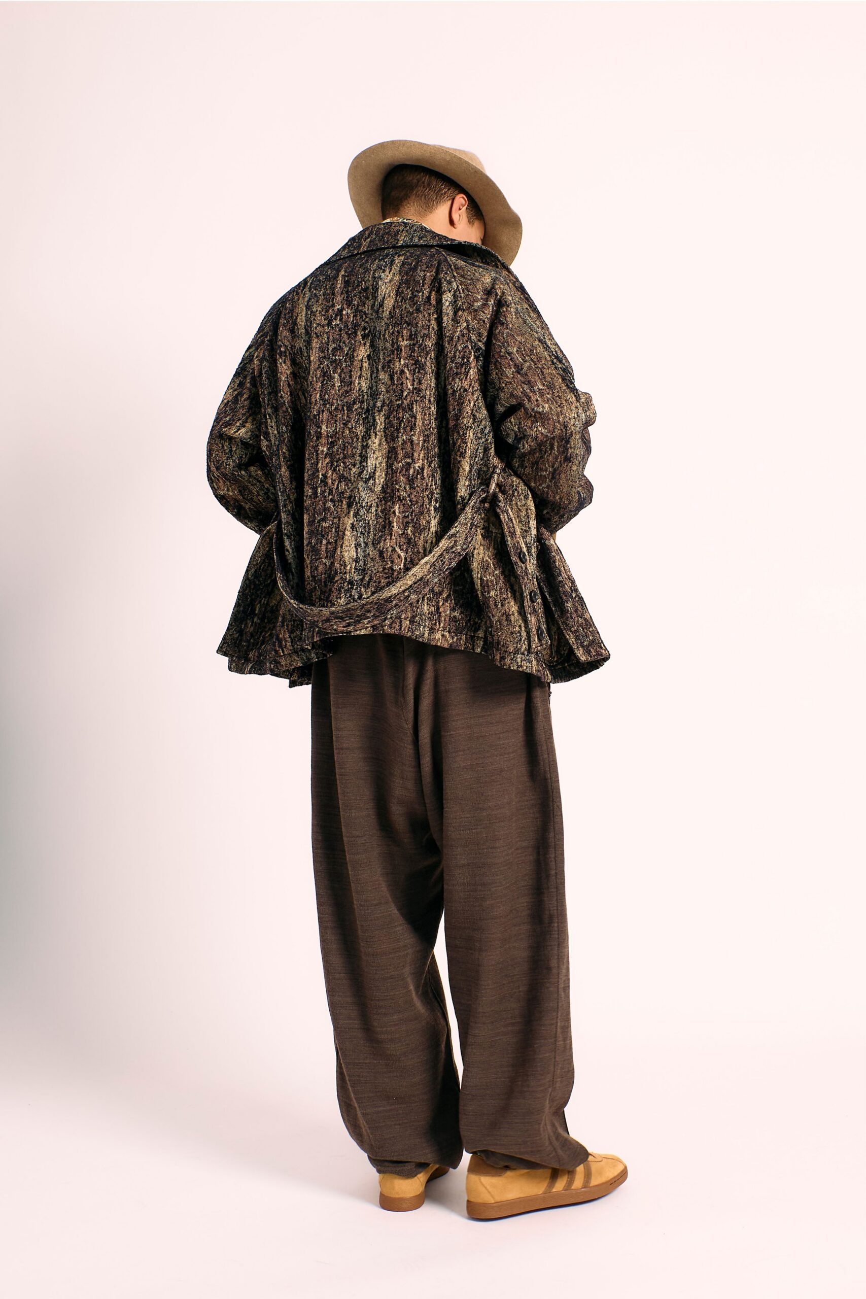 brown wool long-sleeve relaxed layered jacket