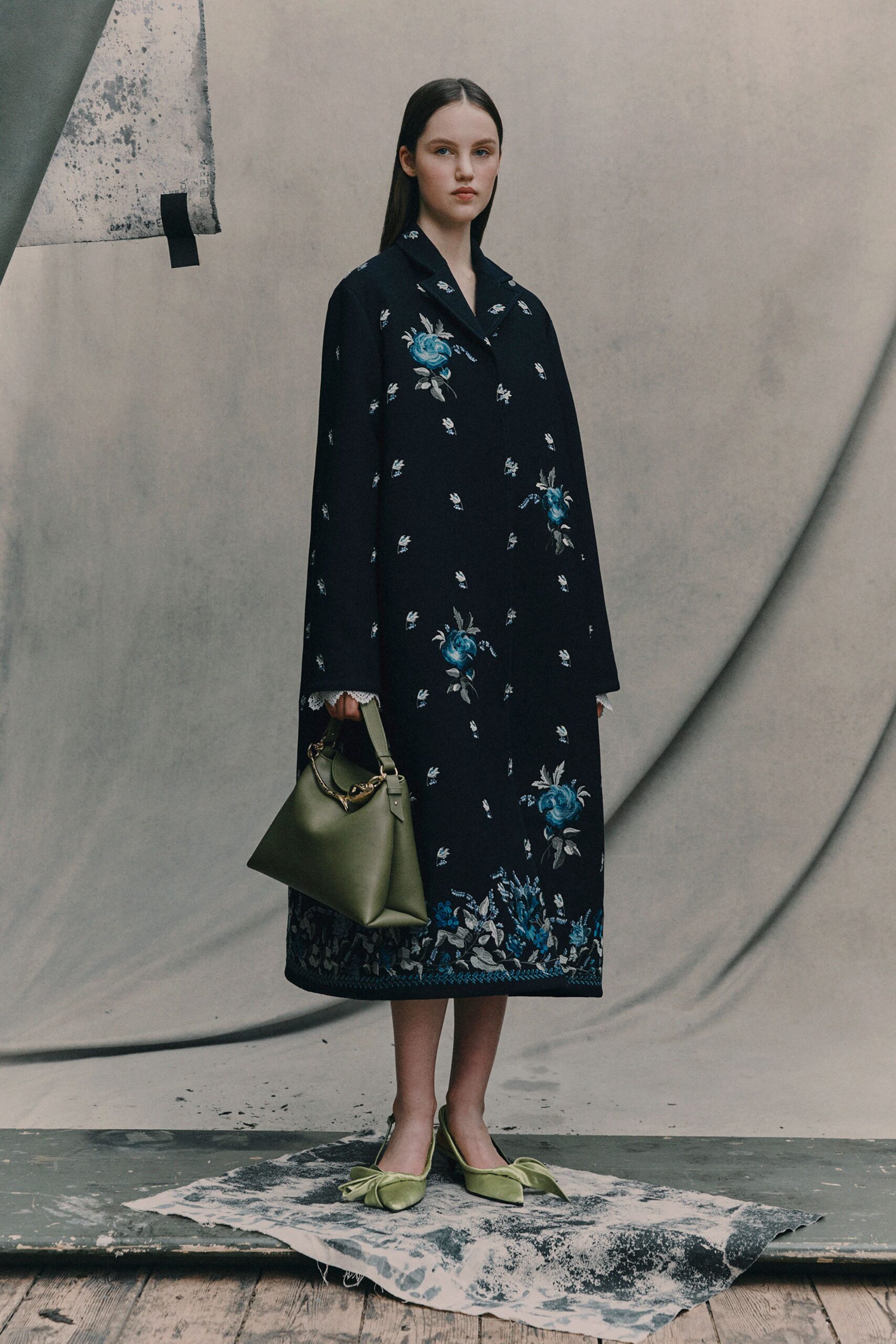 black wool embroidered coat