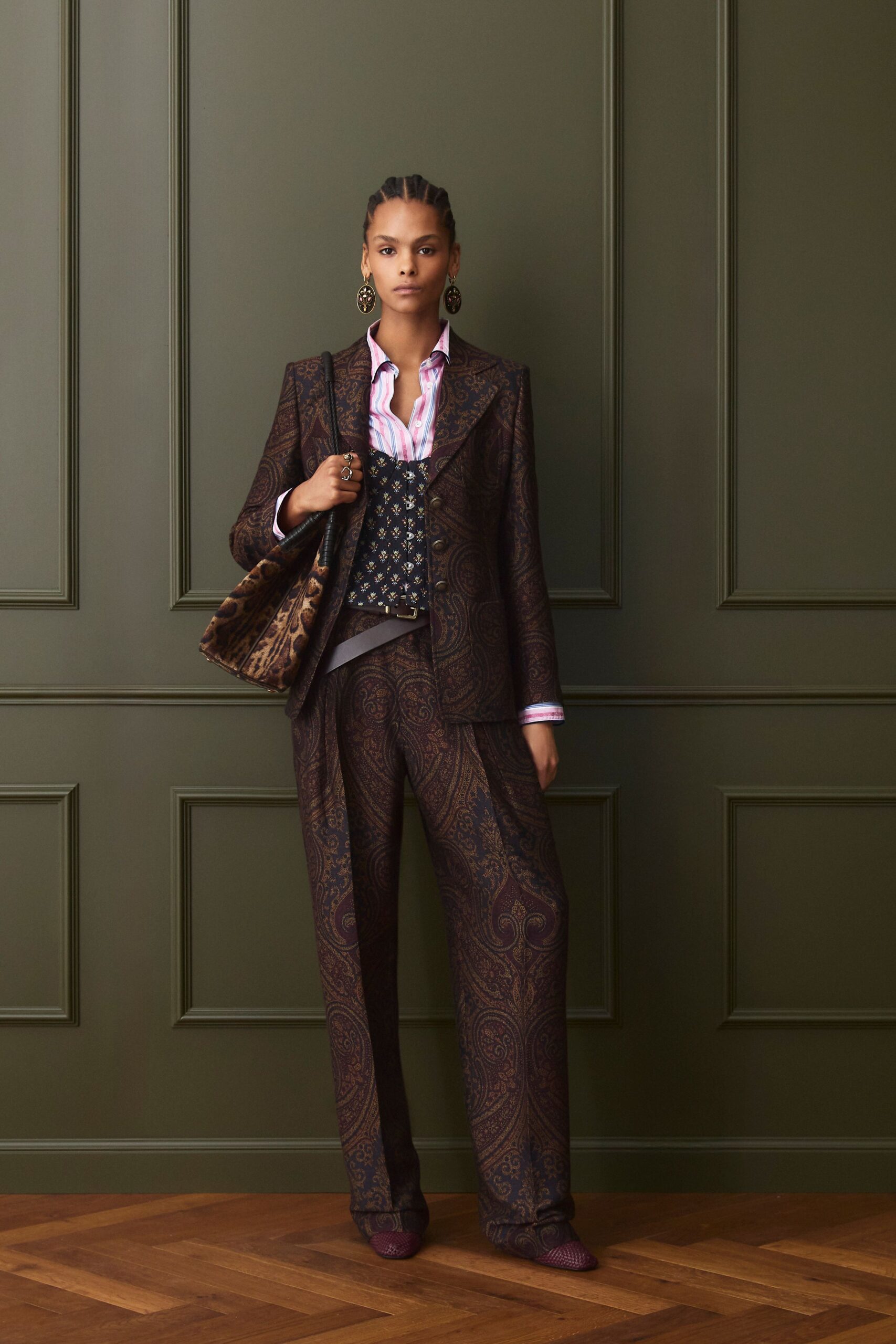 brown printed suit with shirt