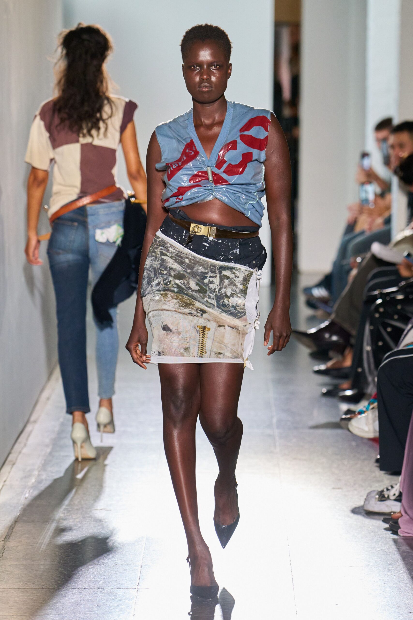 multi cotton fitted zippered mini skirt