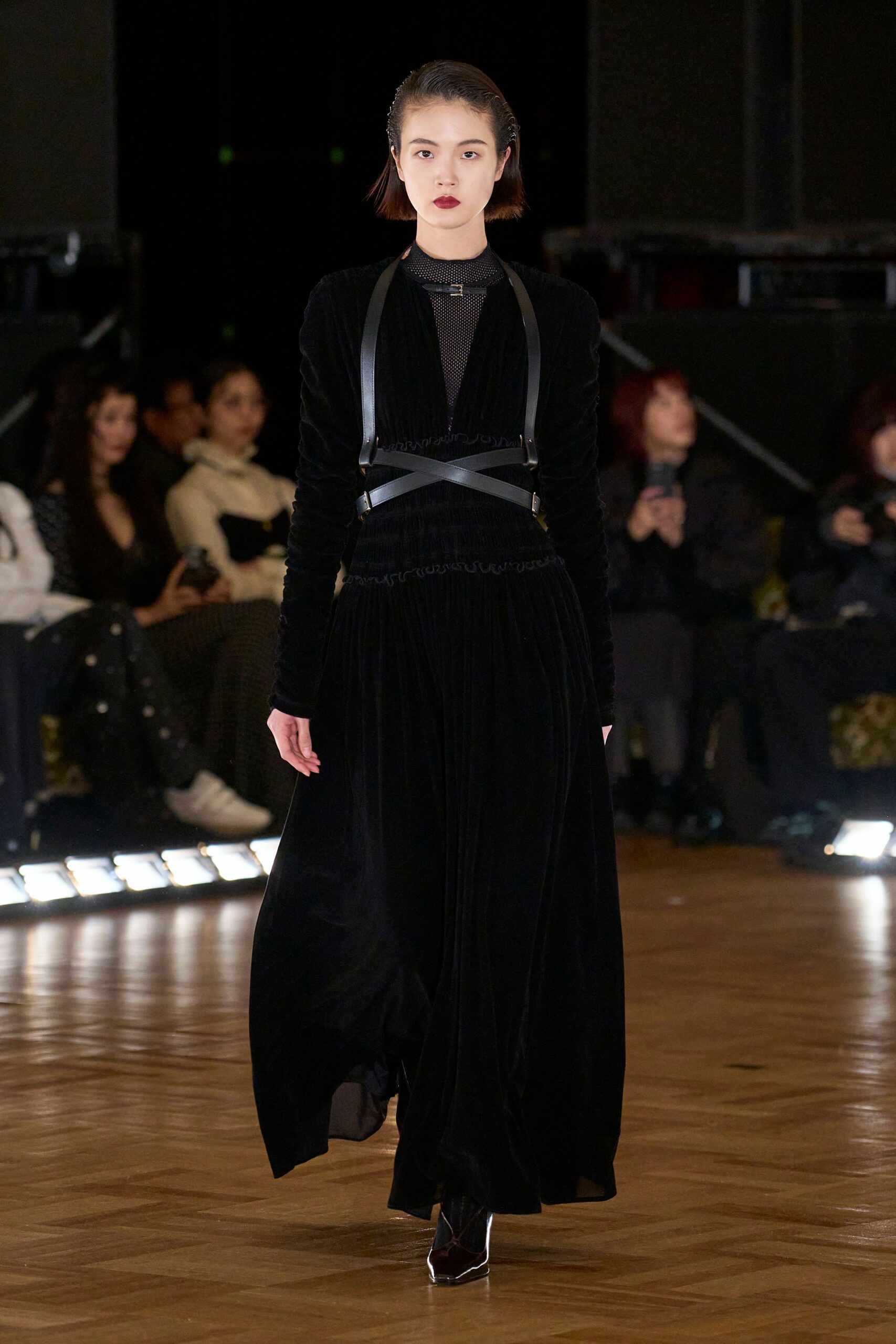 black velvet long-sleeve gown