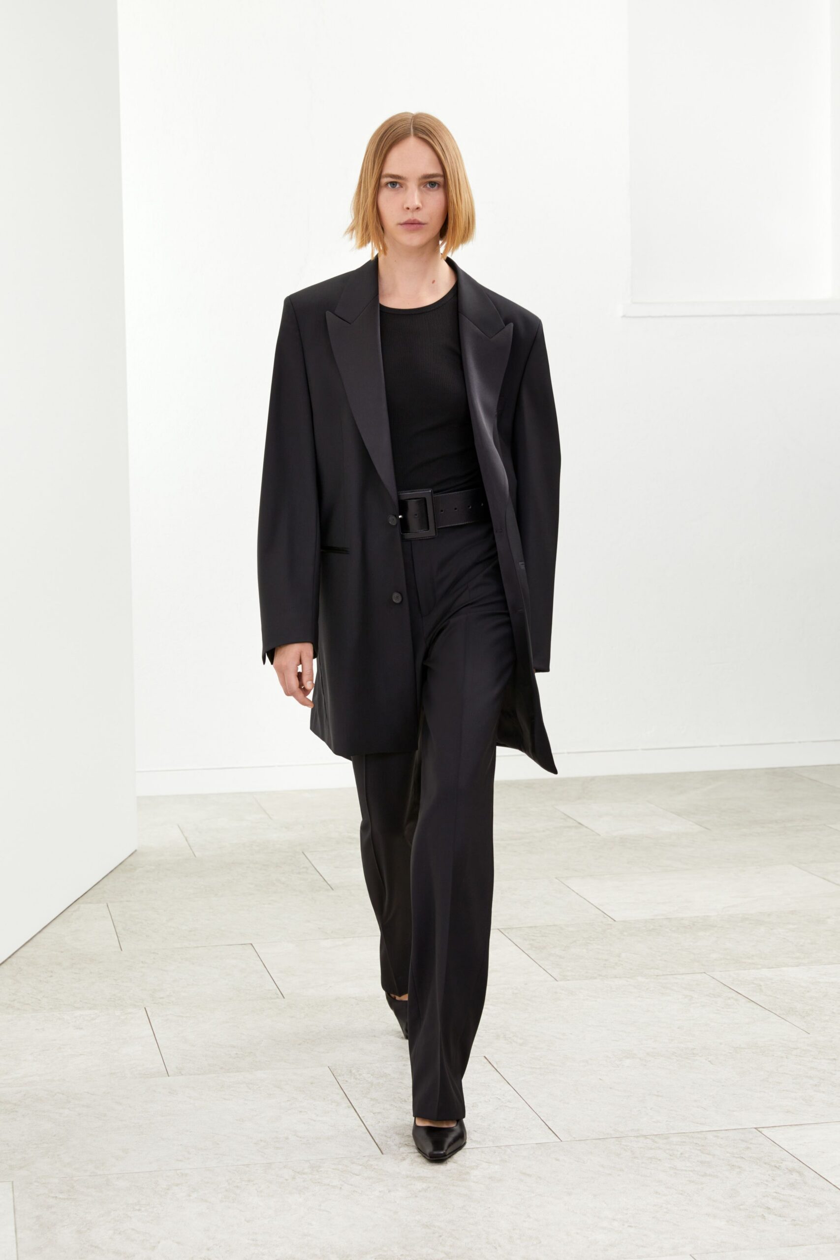 black tailored blazer and pants