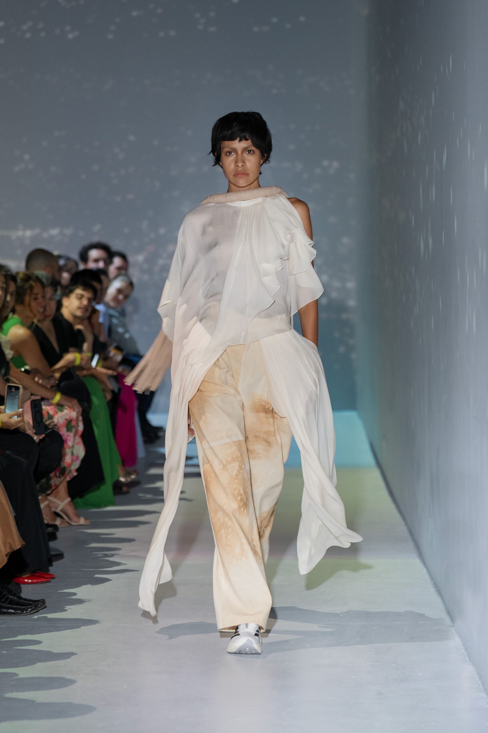white silk sleeveless off-shoulder relaxed draped layered top