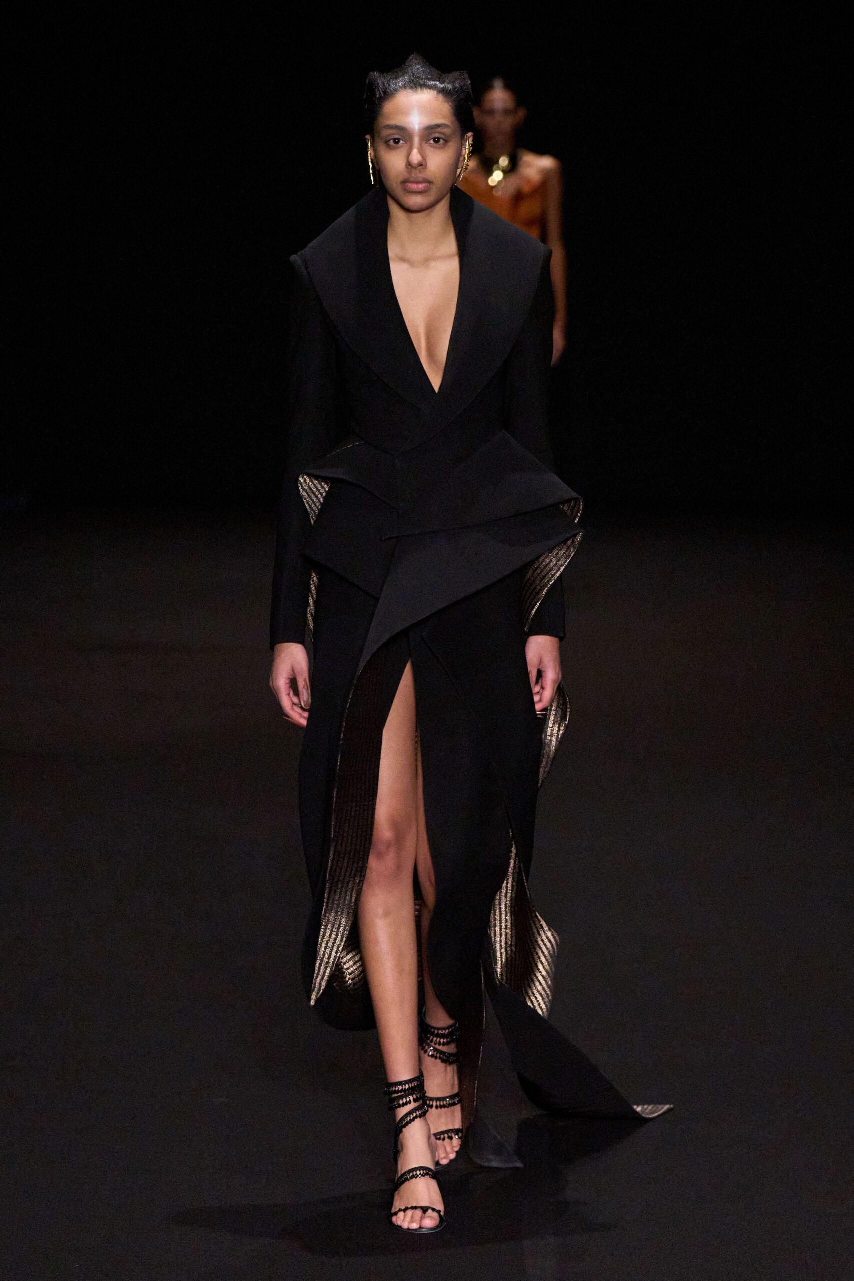 black silk fitted gown