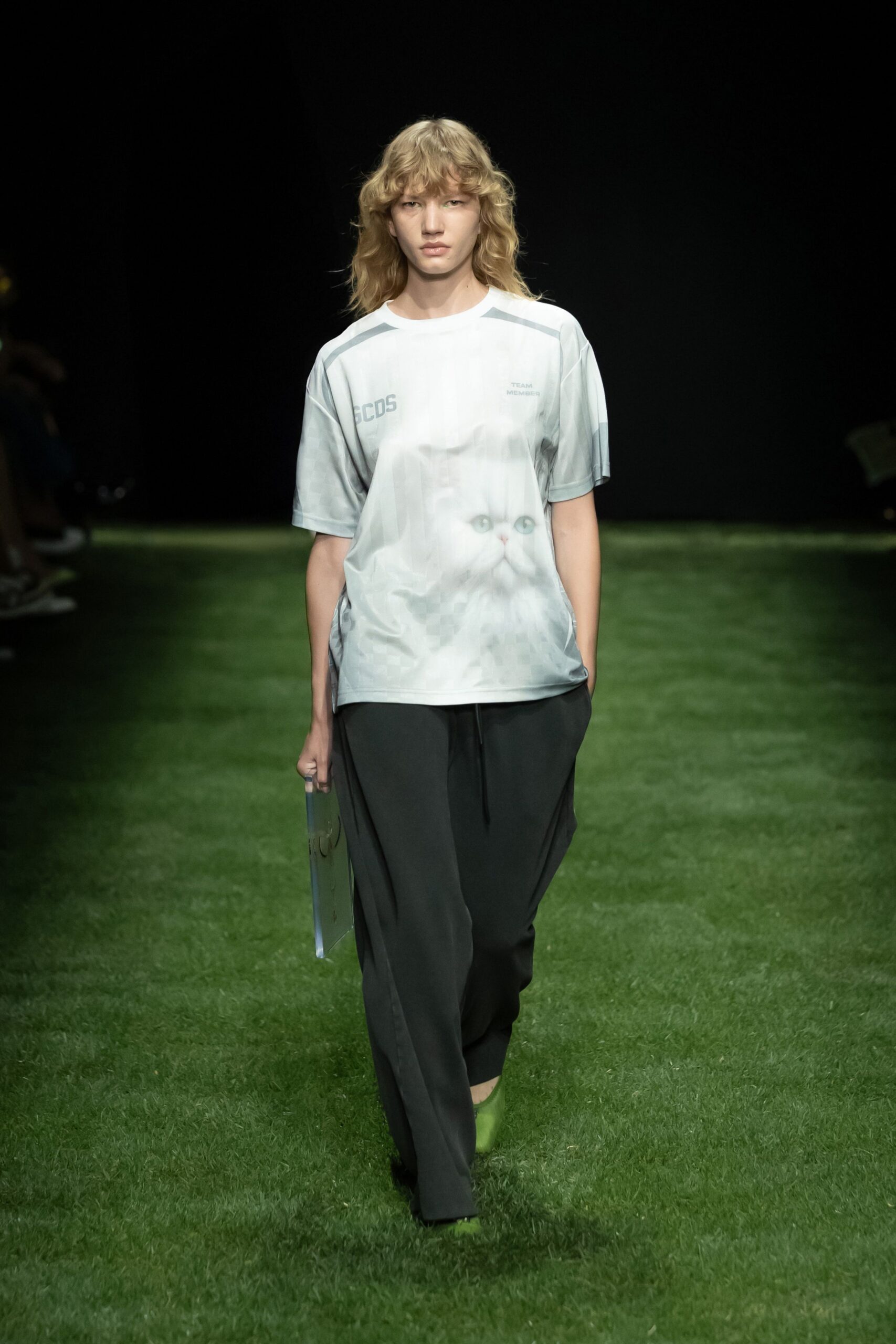 relaxed white t-shirt and black pants