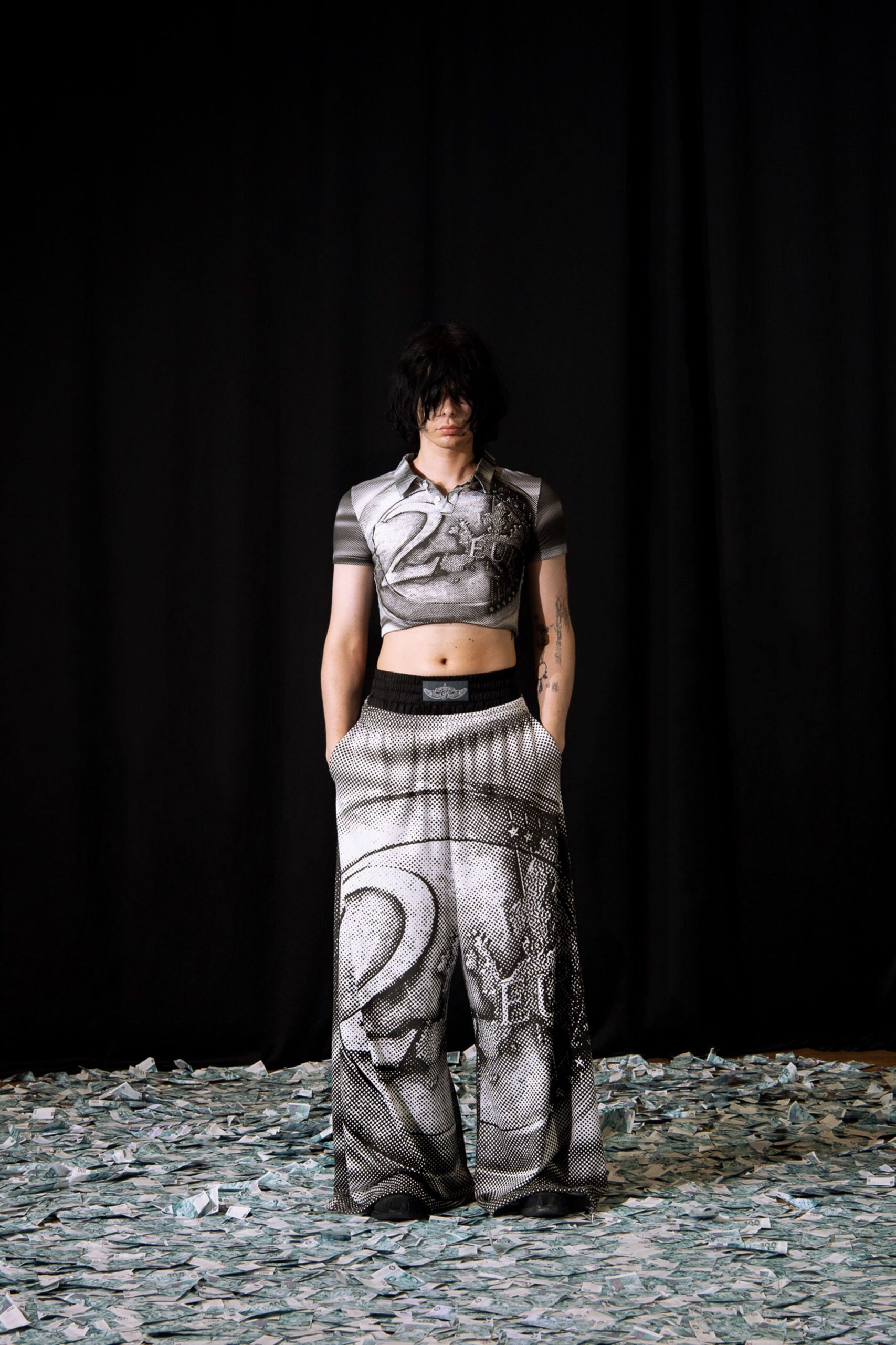 black and white printed top and pants