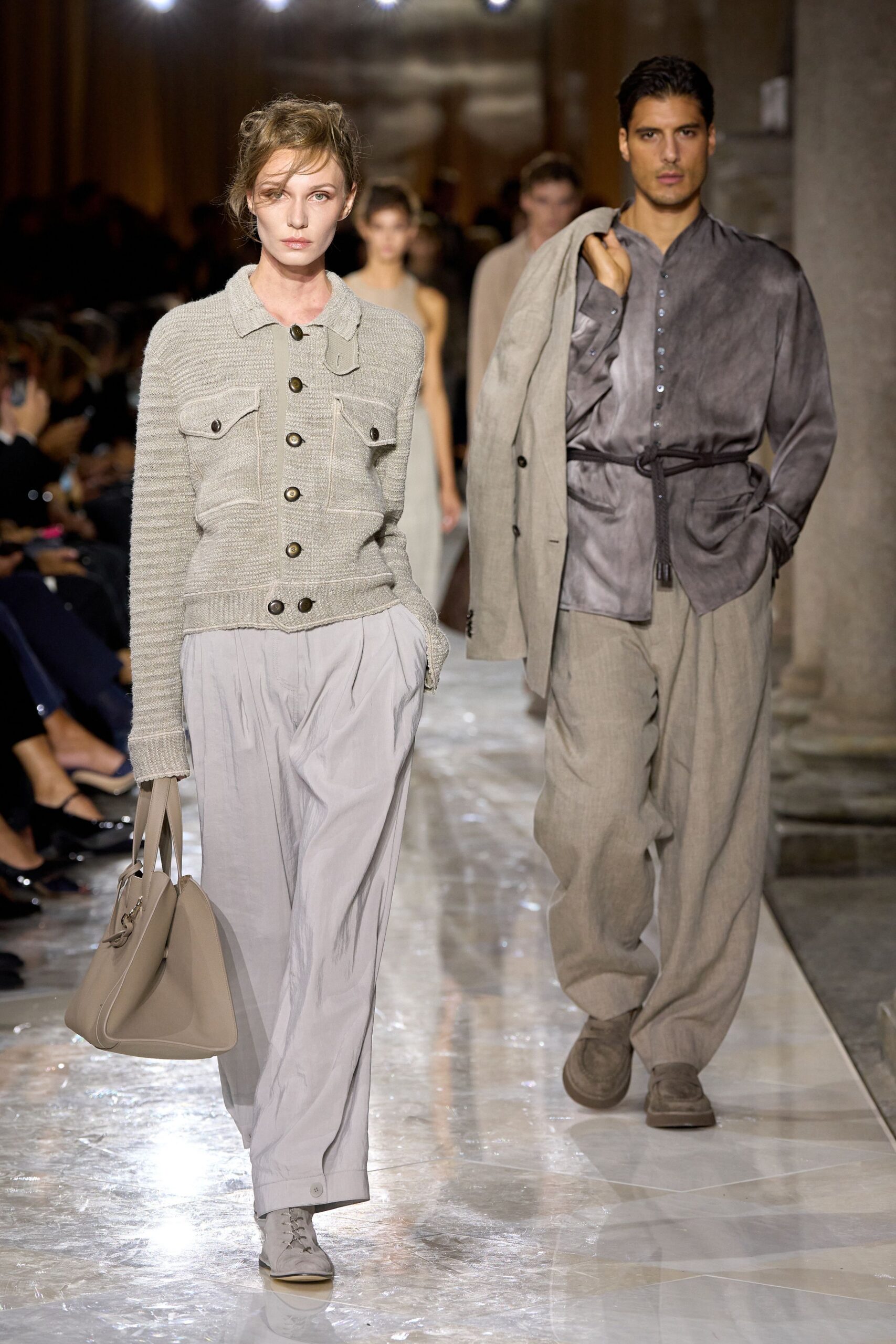 gray relaxed cardigan and pants