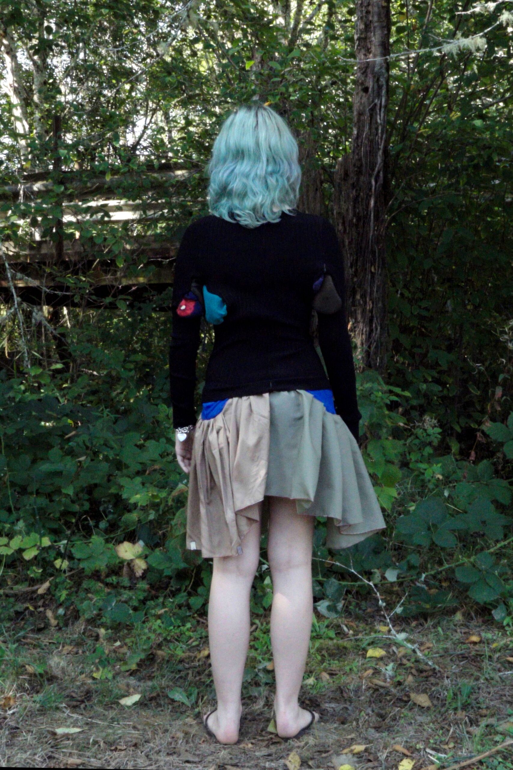 black fitted top with tiered skirt