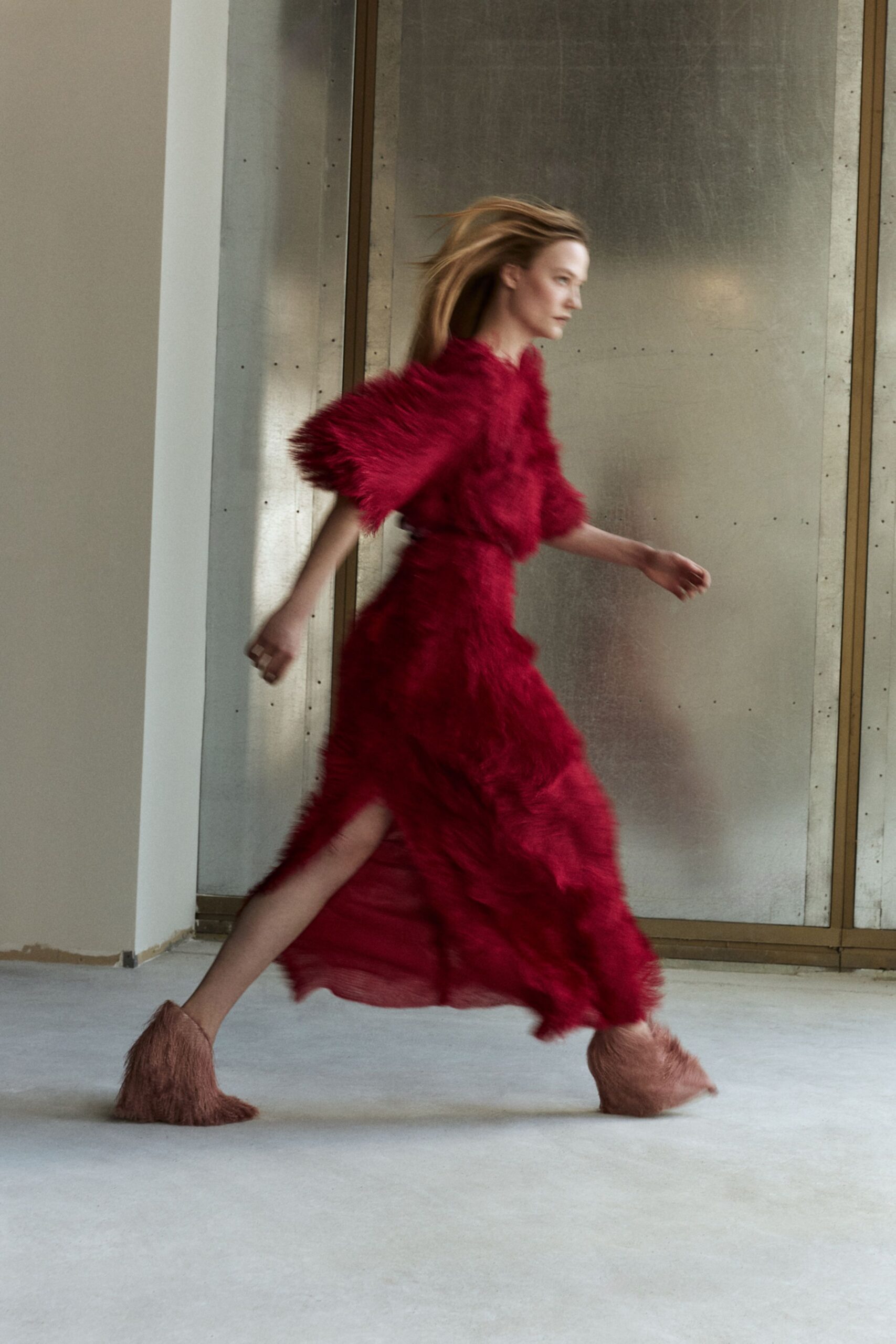 pink fur fitted shoes