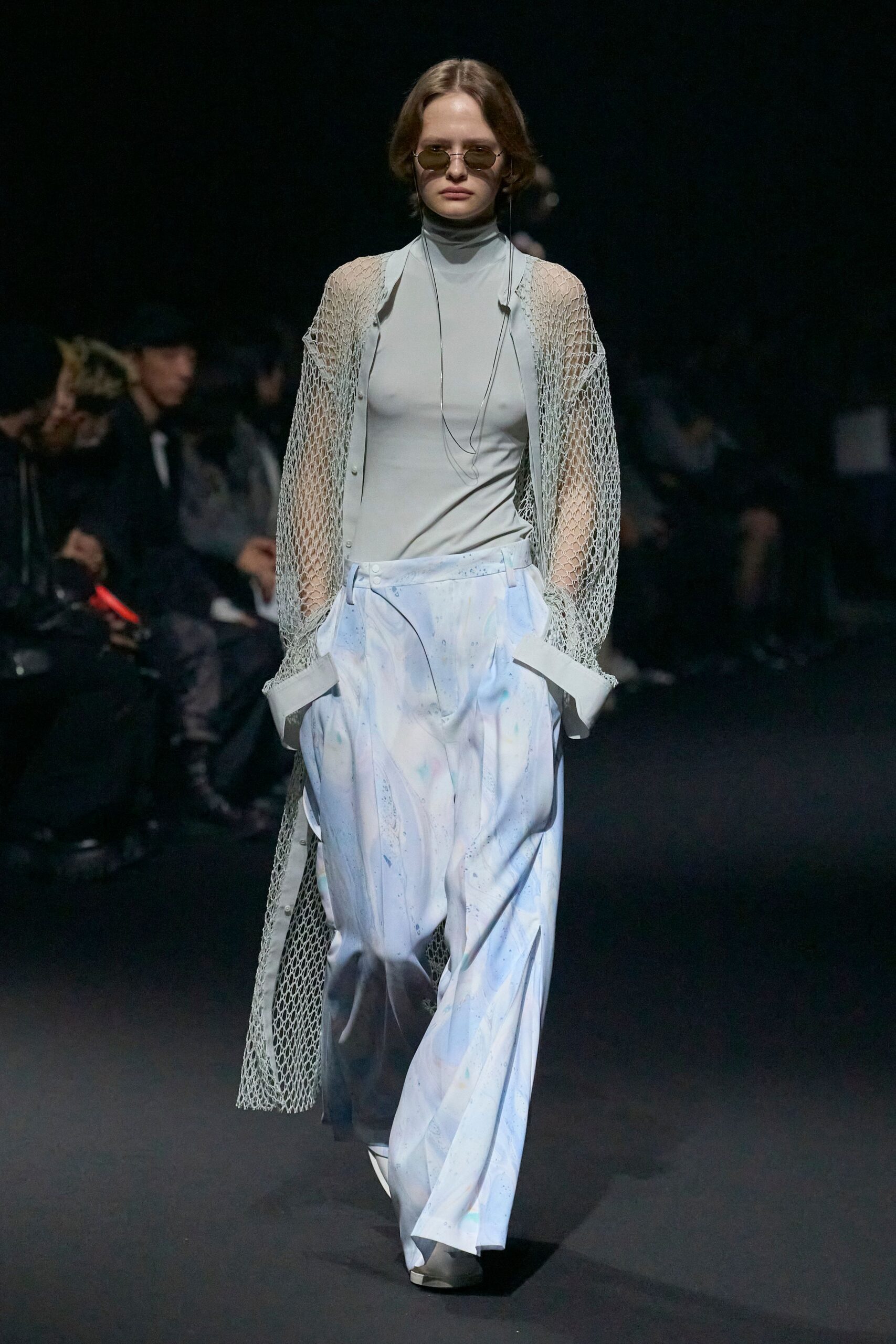 white mesh long-sleeve relaxed sheer coat