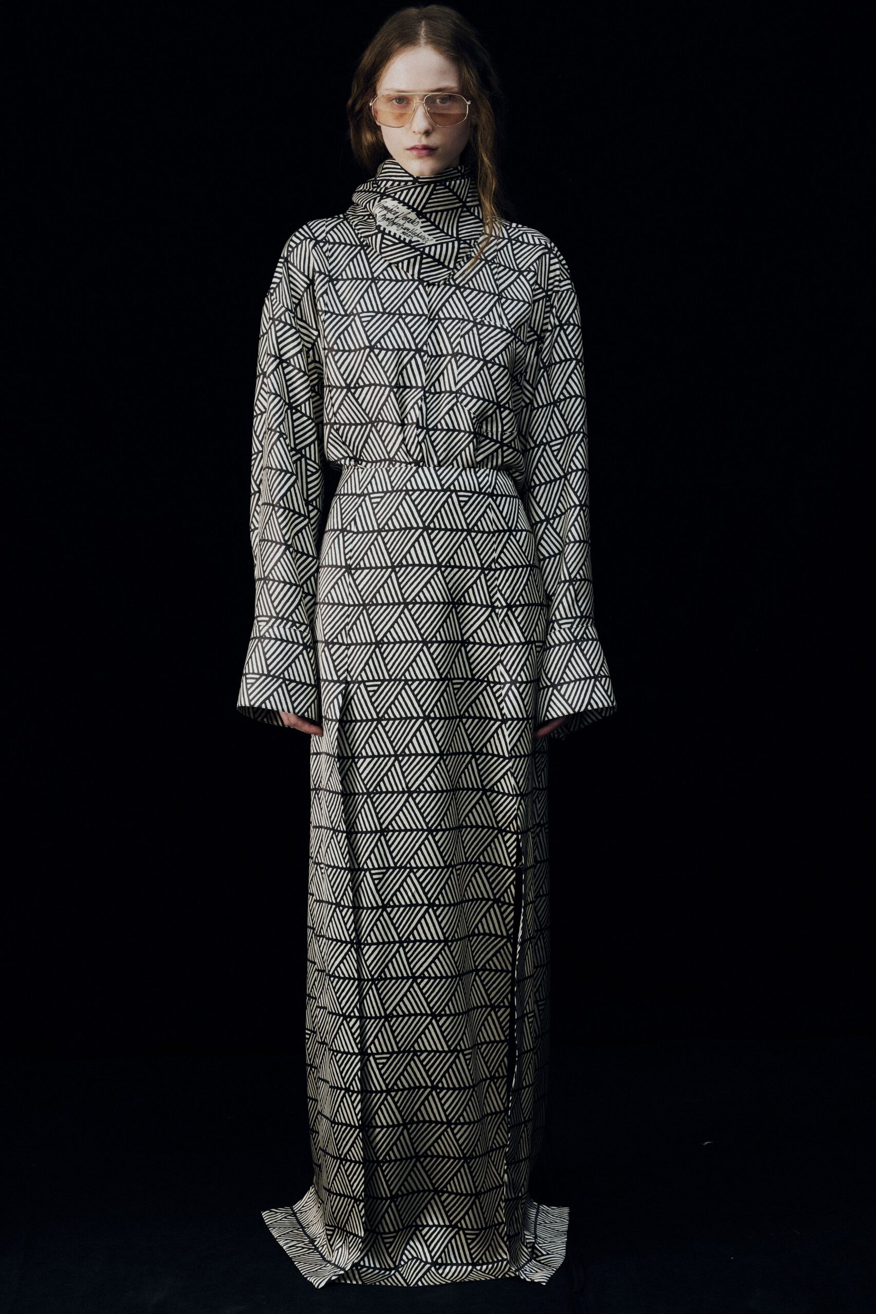 black and white printed gown