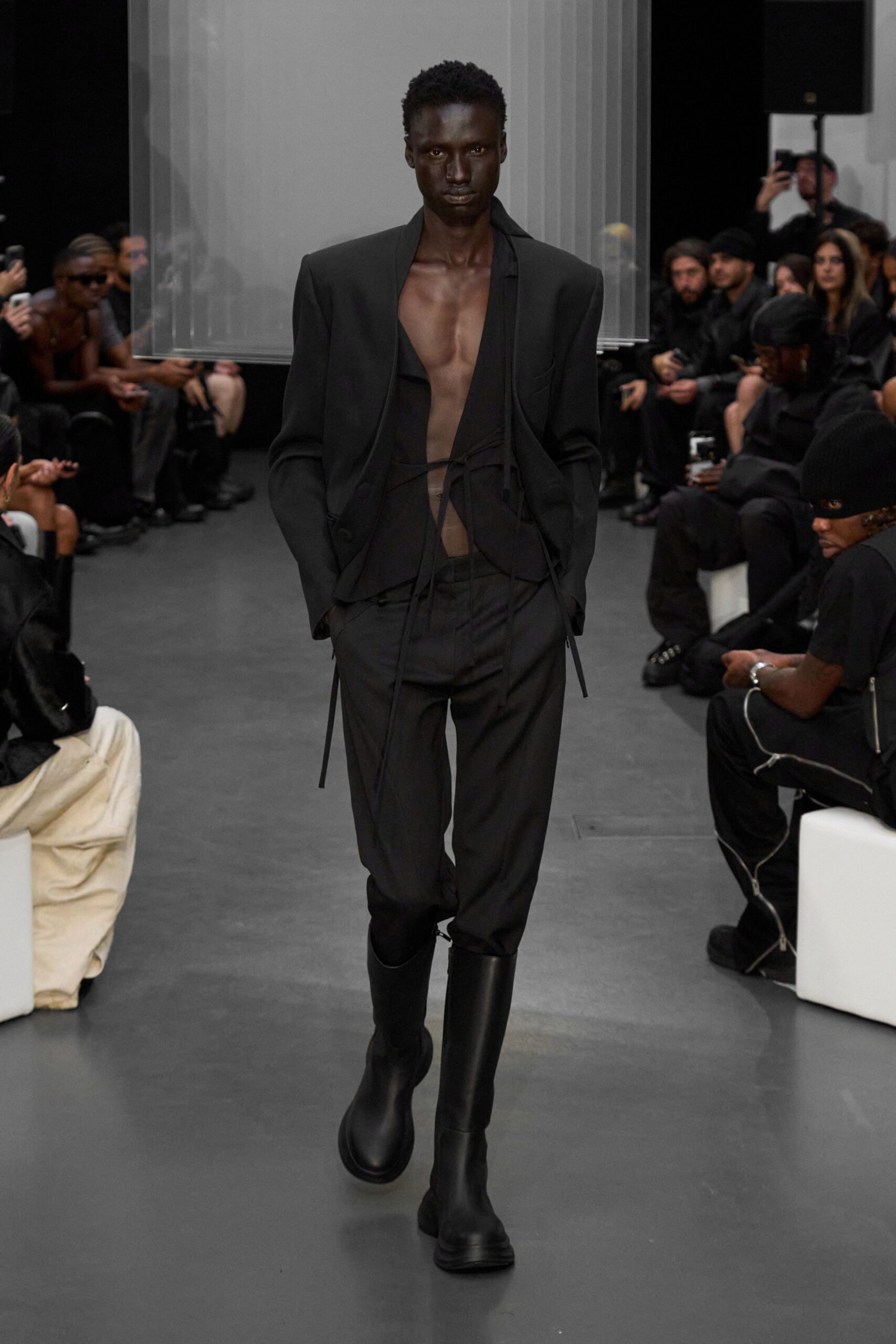 black cotton slim high-waisted straight-leg pants