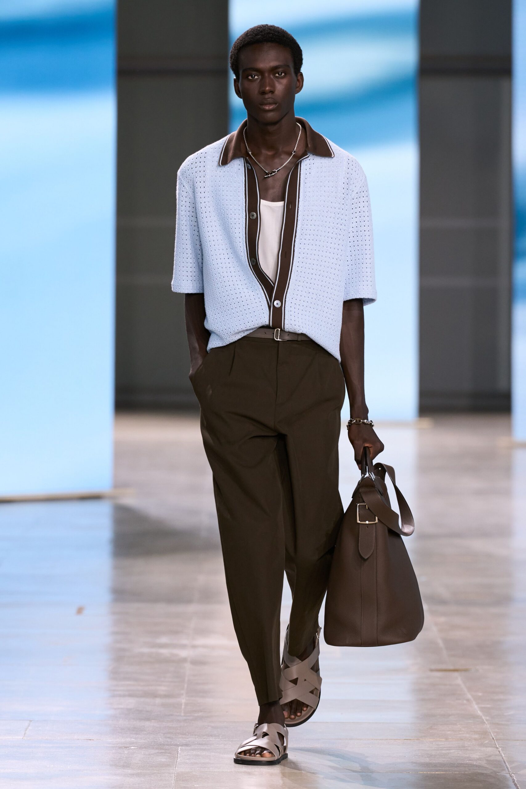 blue cotton short-sleeve collared relaxed textured shirt