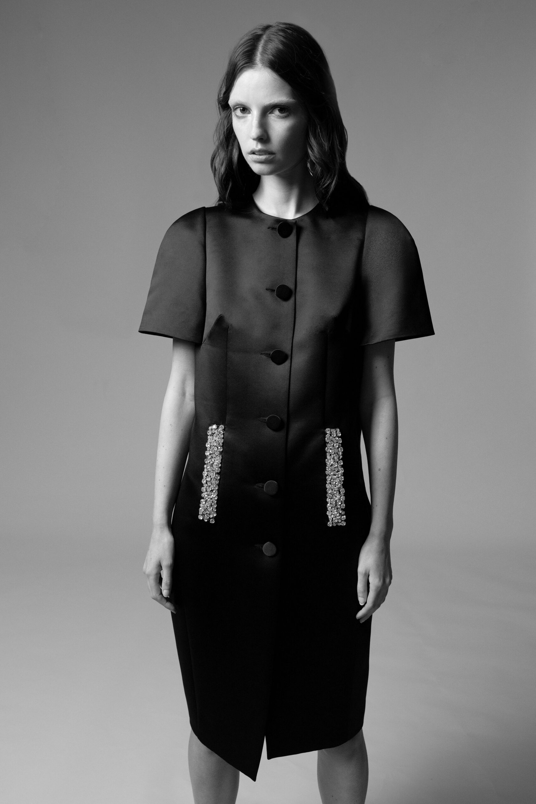 black silk collared midi dress