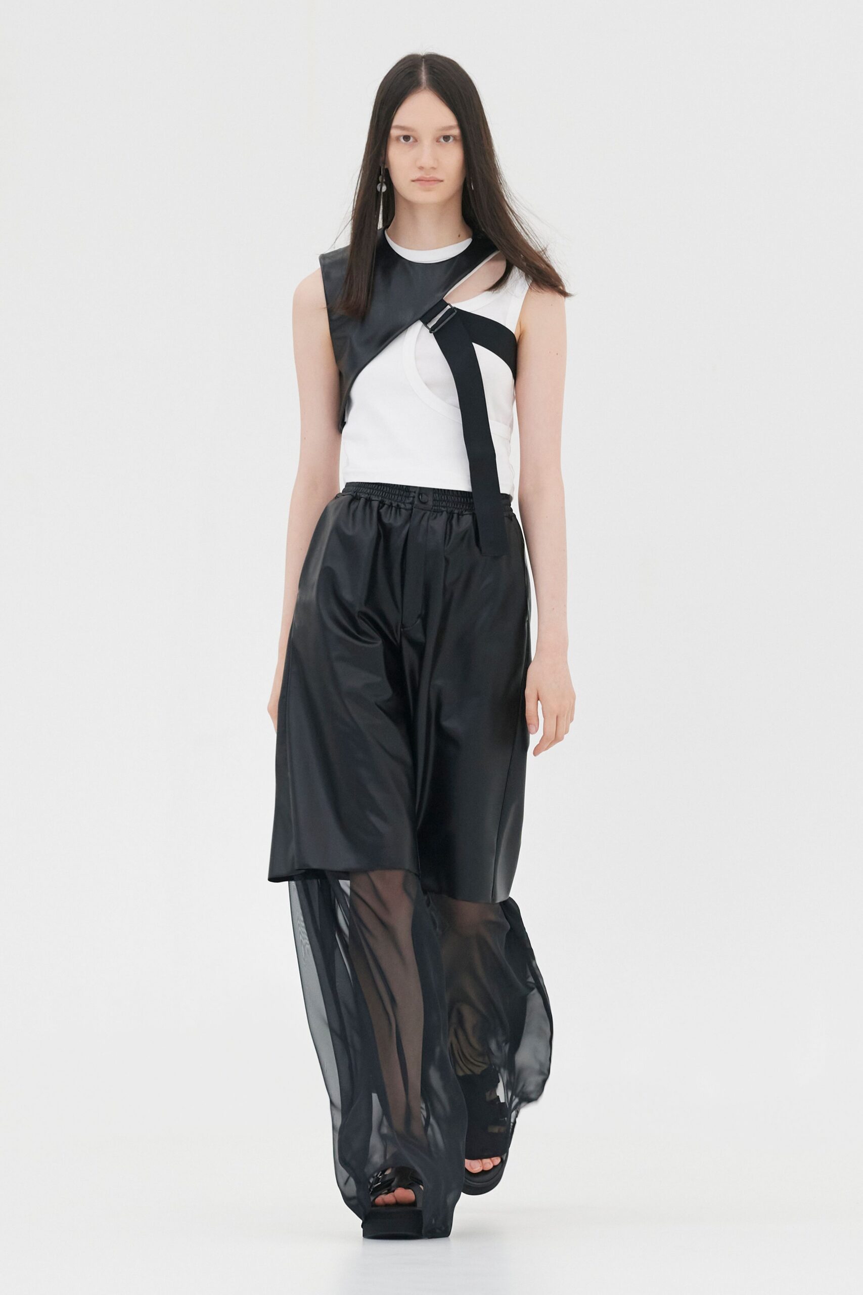 black silk asymmetric relaxed layered flowing skirt