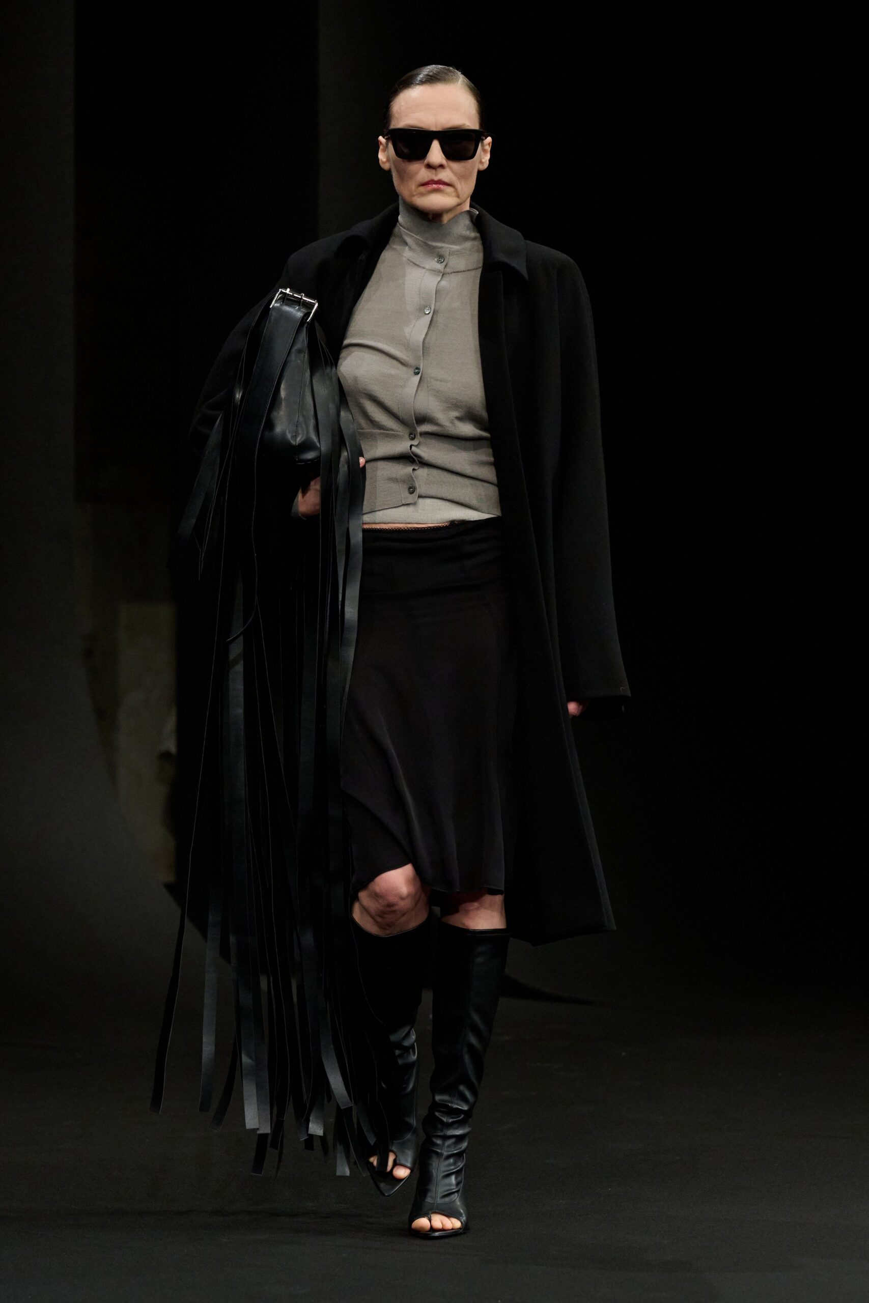 black oversized coat with gray top