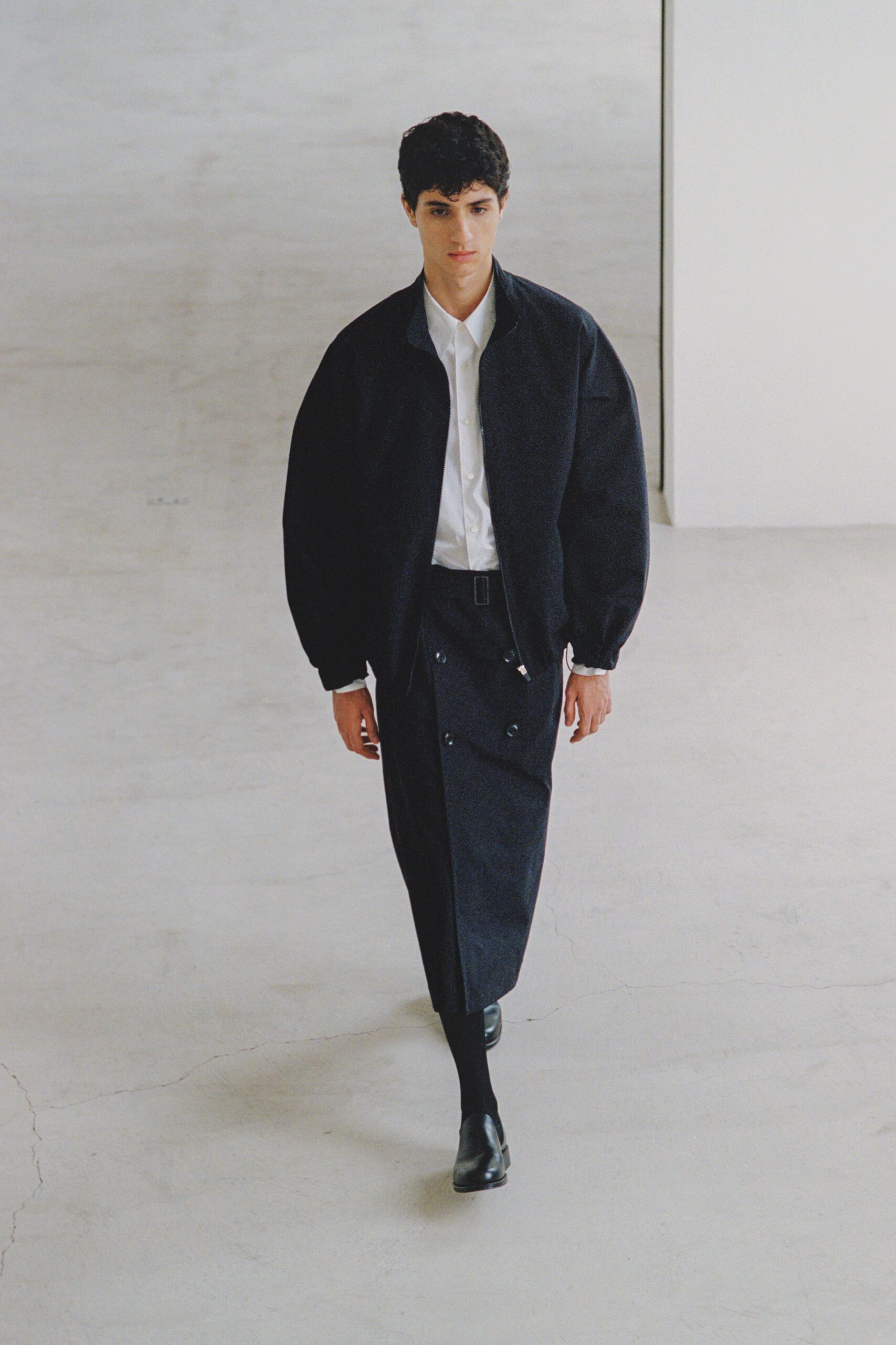 black oversized jacket with white shirt