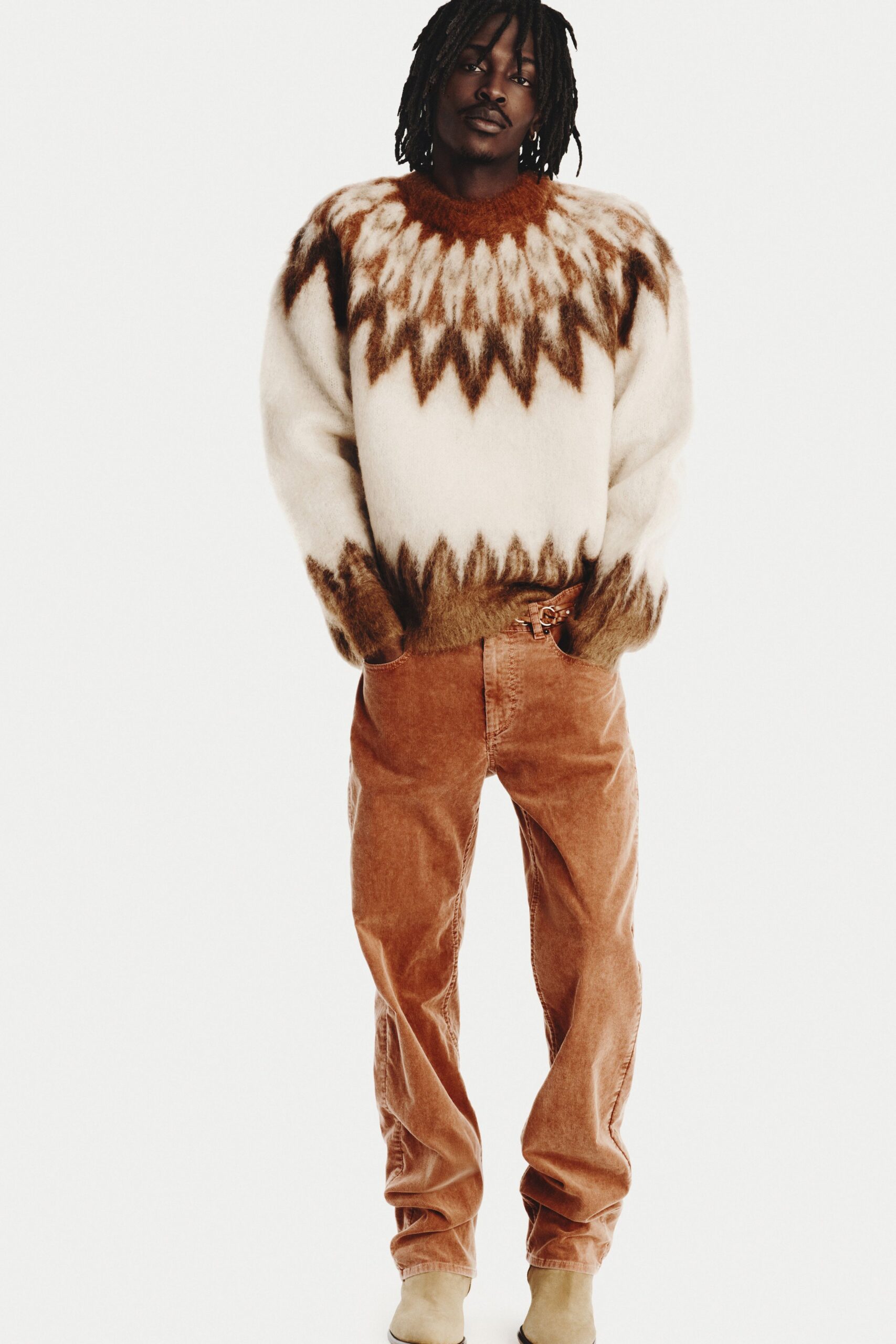 white wool long-sleeve collared relaxed draped sweater