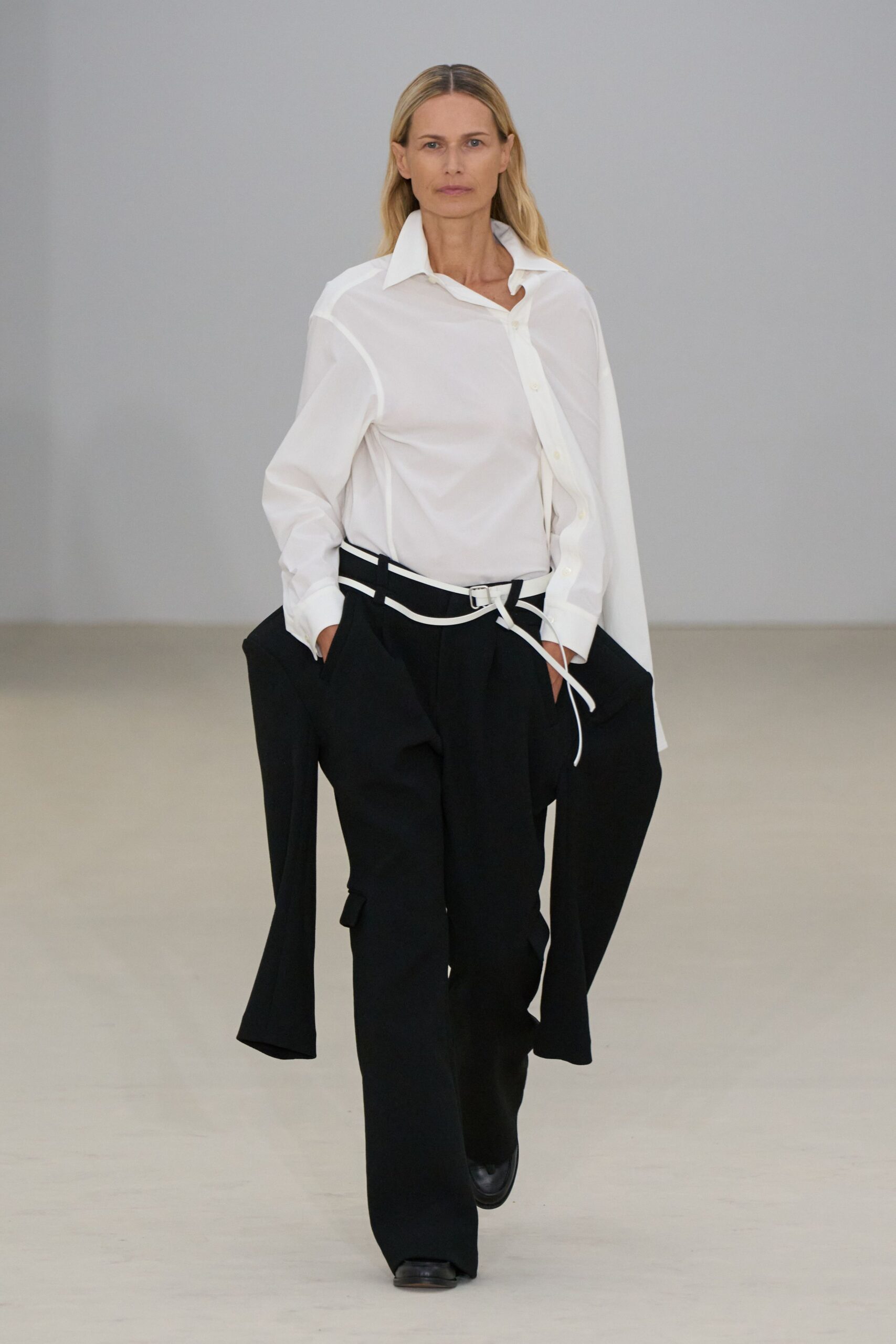white cotton long-sleeve collared oversized shirt