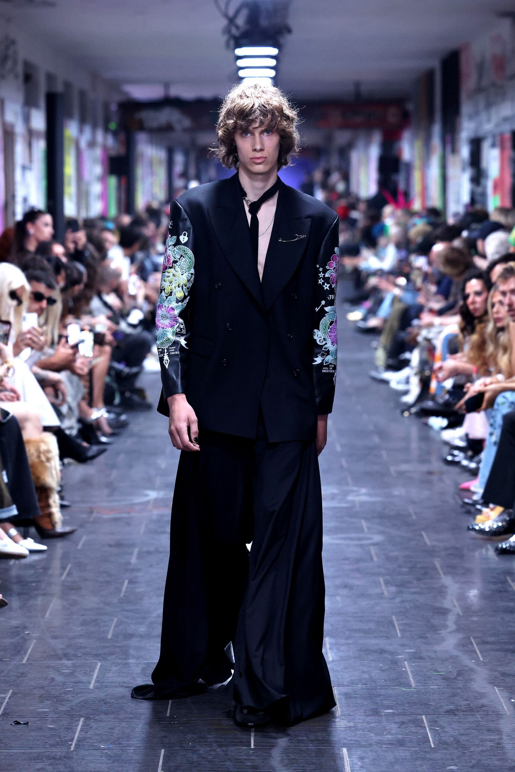black embroidered suit